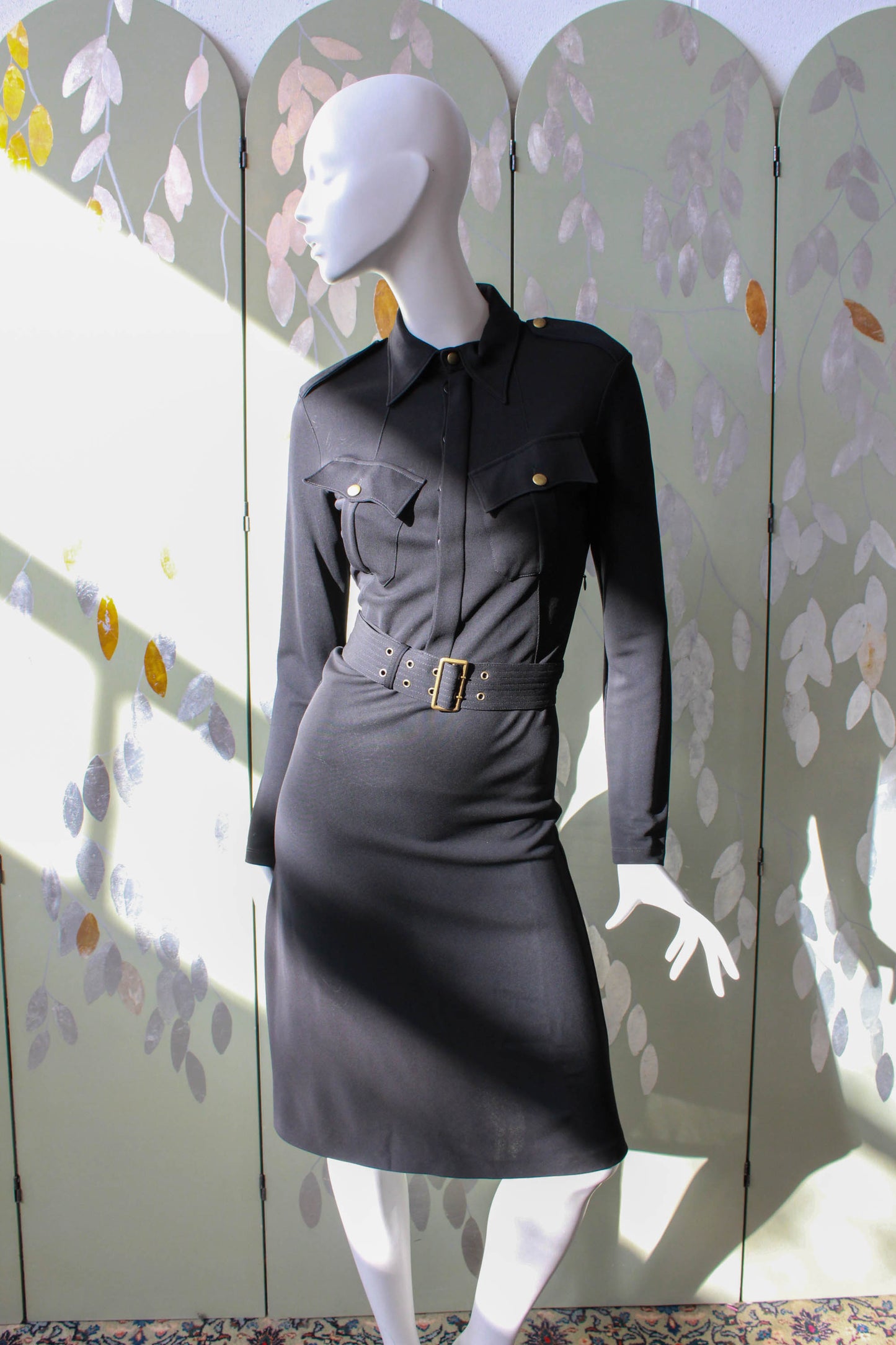 2000s y2k Jean Paul Gaultier Femme Black Shirt Dress, Collar, Breast Pockets, Hidden Placket Button Front, Long Sleeves Vintage jean Paul Gaultier Designer 