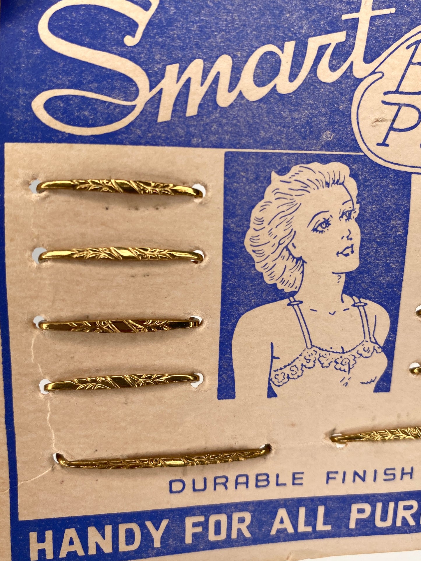 Vintage 1940s Goldtone Lingerie Pins in Original Packaging, 5 Pairs