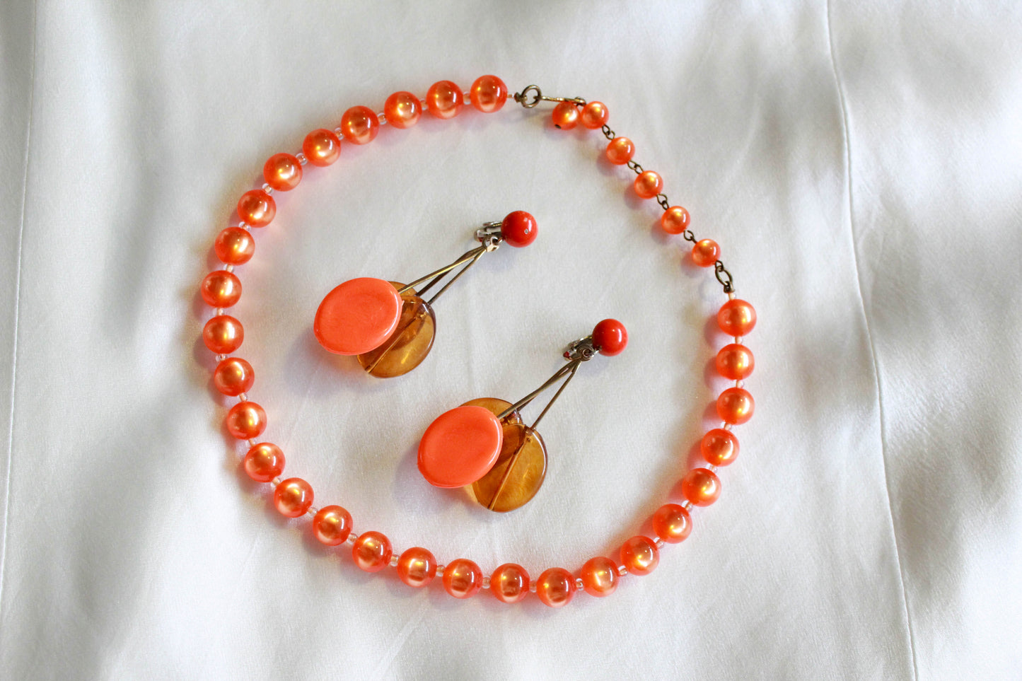 1960s Orange Ball Bead Choker Necklace