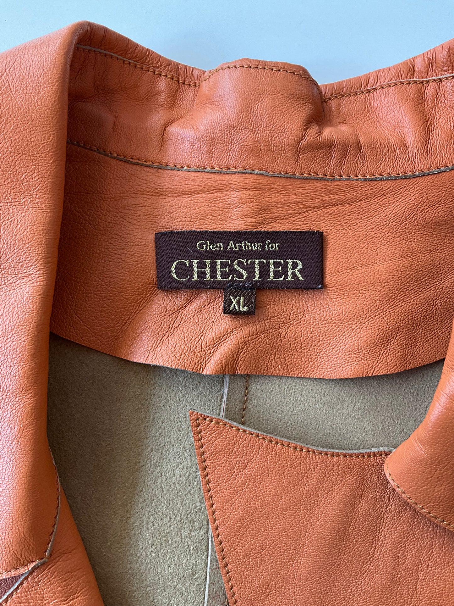 Vintage Y2K 2000s Orange Leather Jacket, XL