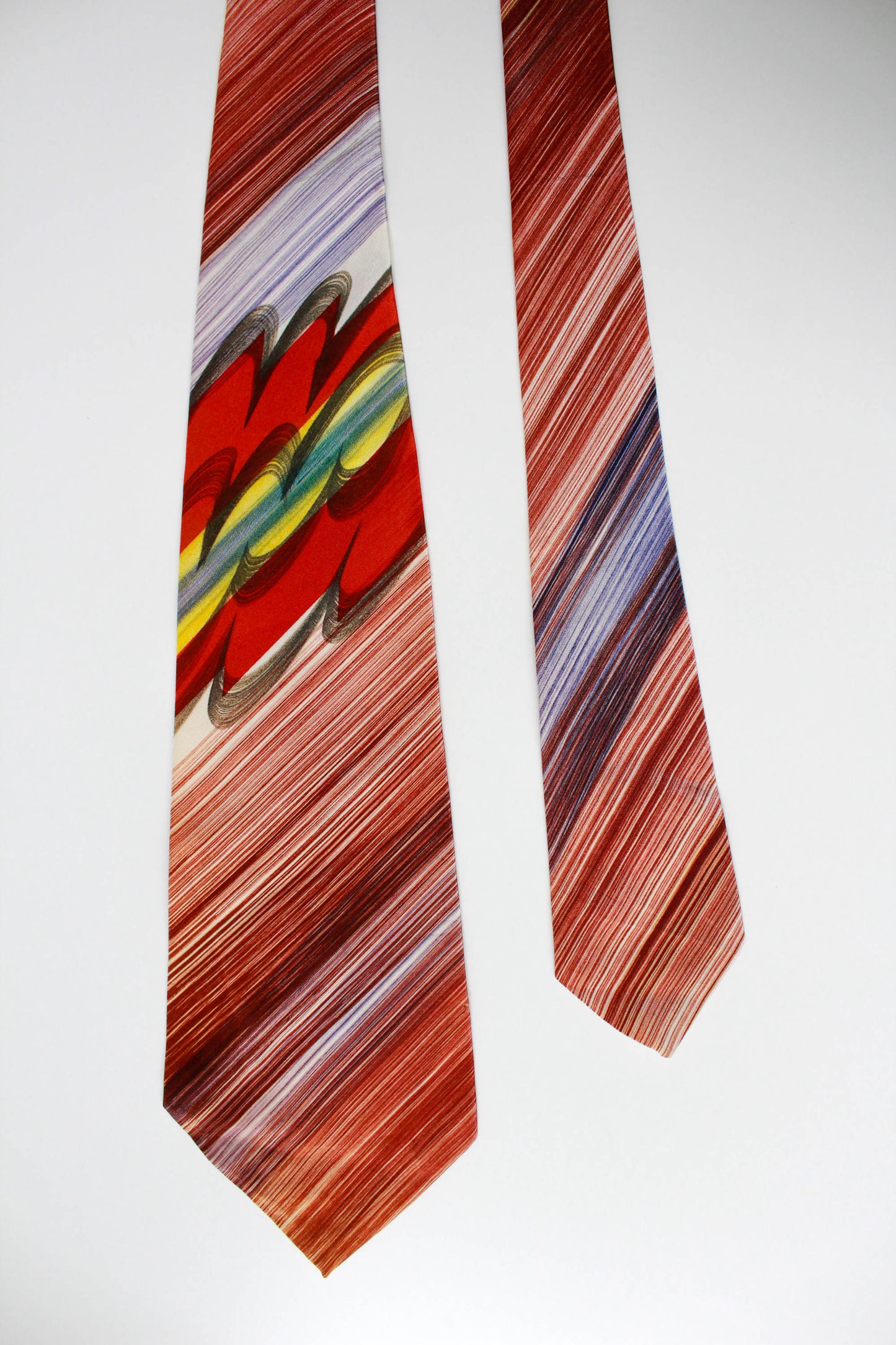 1940s red abstract print hand painted wide tongue rayon necktie vintage gift for him 