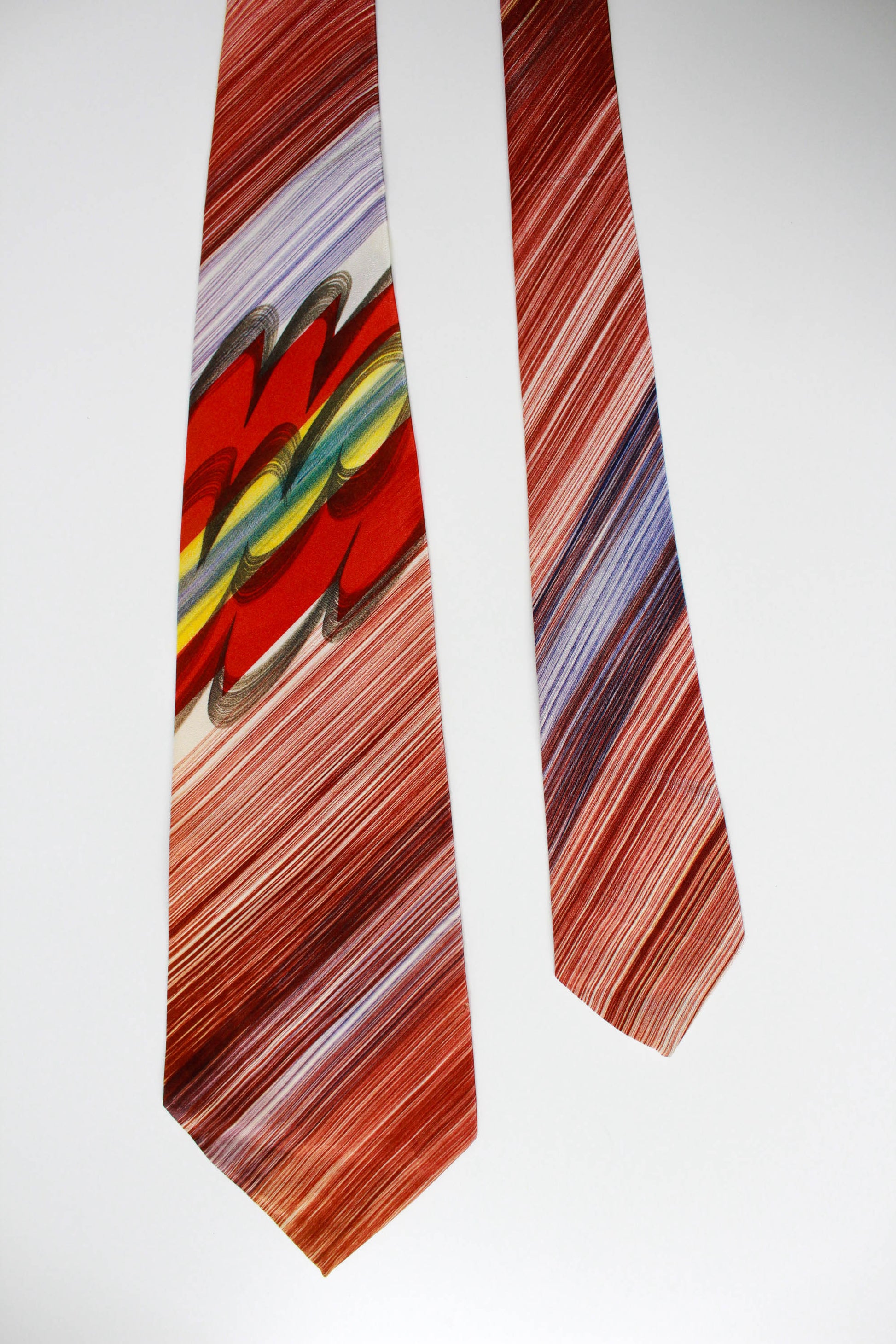 1940s red abstract print hand painted wide tongue rayon necktie vintage gift for him 