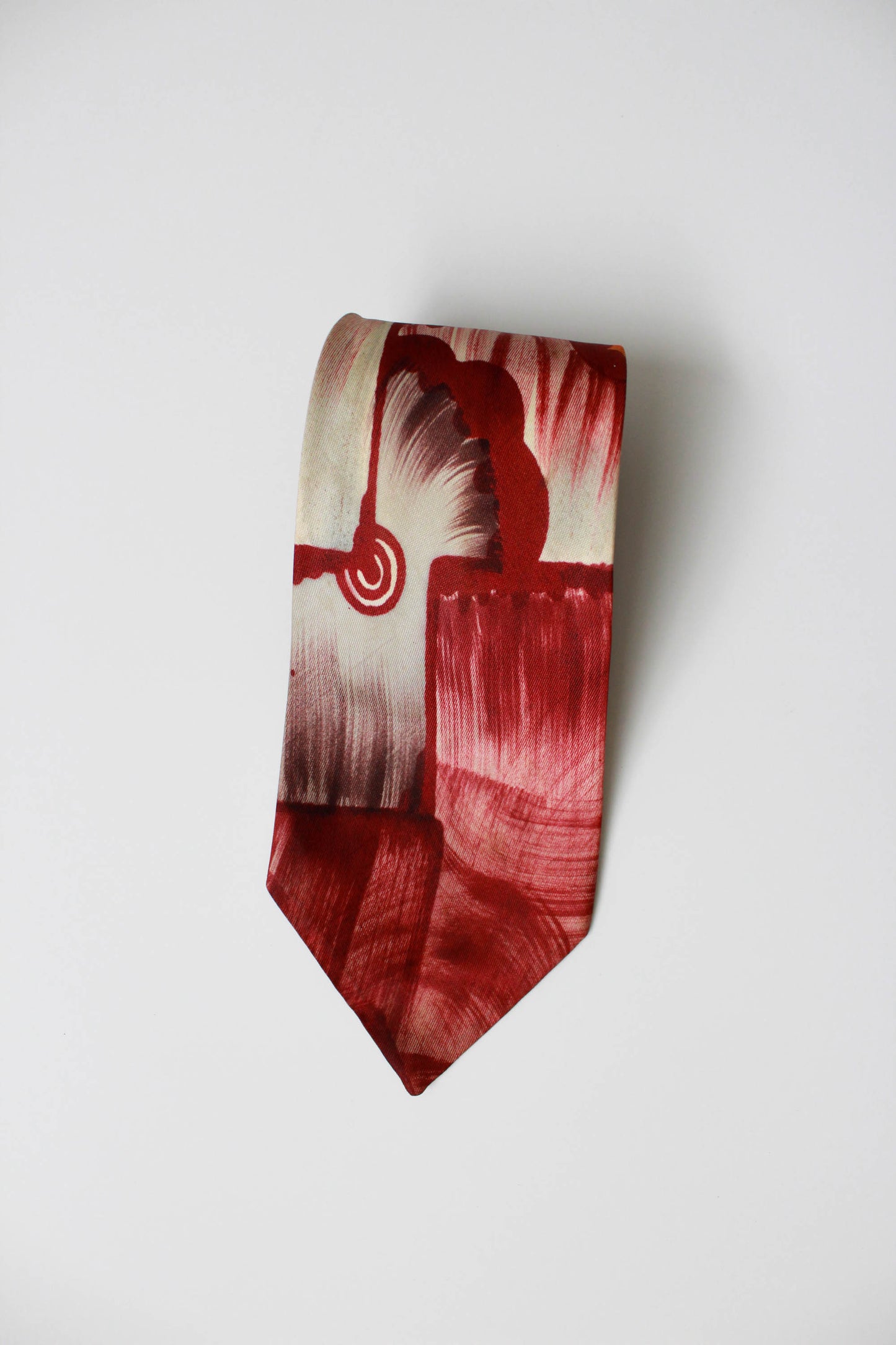 1940s abstract print hand painted necktie wide tongue rayon swing tie 
