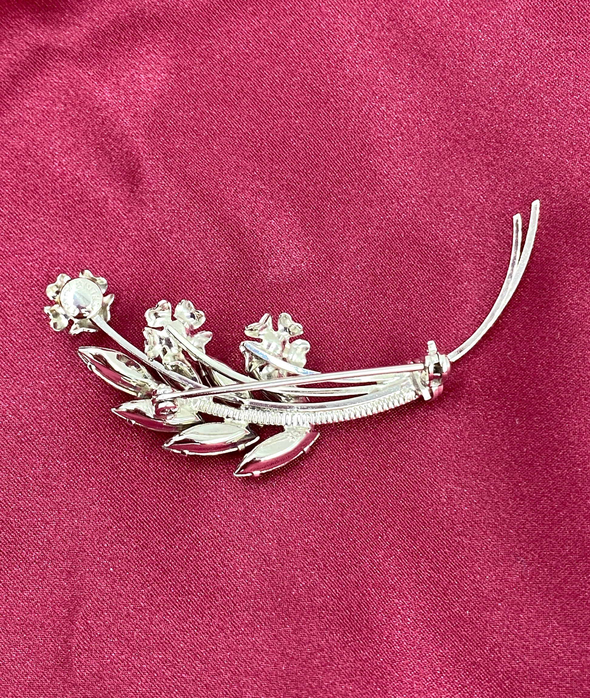 Vintage 1960s Sterling Silver Rhinestone Floral Brooch & Earrings Set