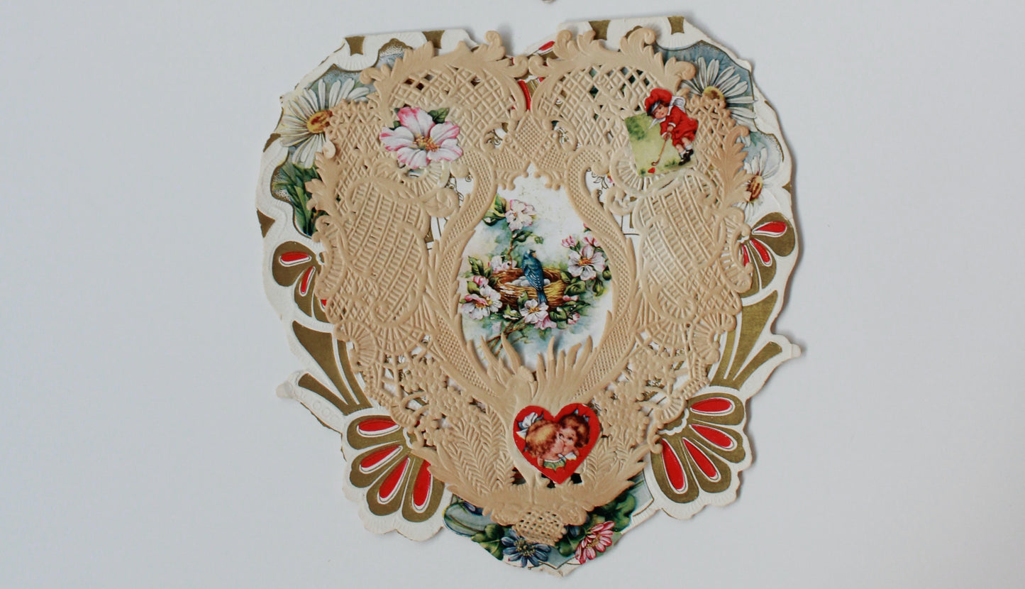 1920s Paper Lace Heart Valentines, Set of 2