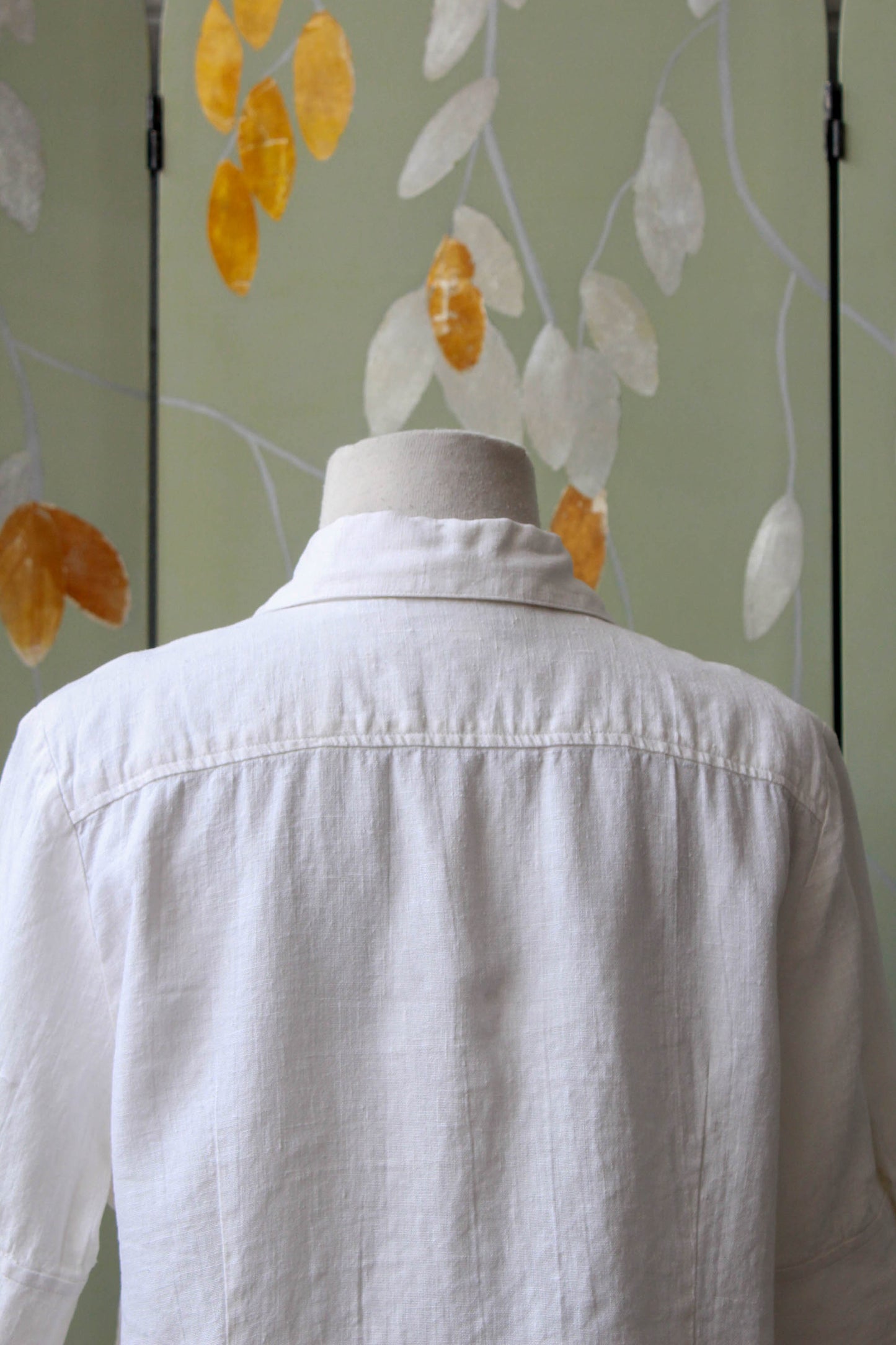 Vintage Plain White Linen Button Up Collared Blouse with Short Sleeves and buttoned cuffs by the Room