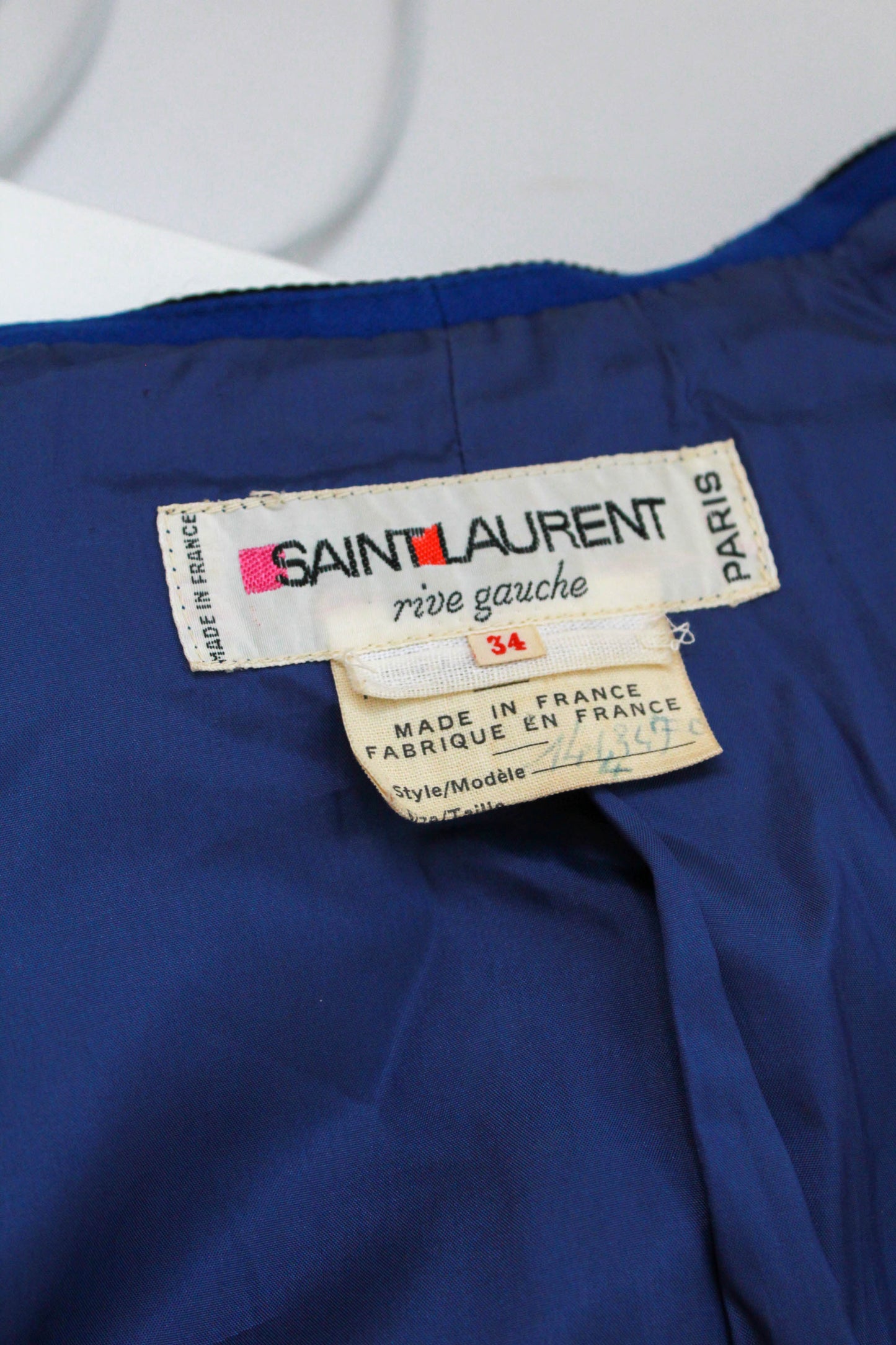 1980s Yves Saint Laurent Rive Gauche Blue Cropped Jacket with Black Soutache Embroidery