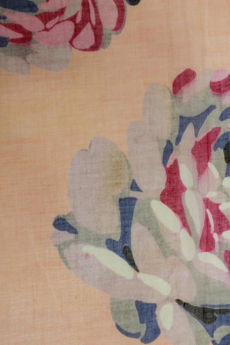 1920s Peony Print Pink Cotton Voile Fabric, 3.3 Yards