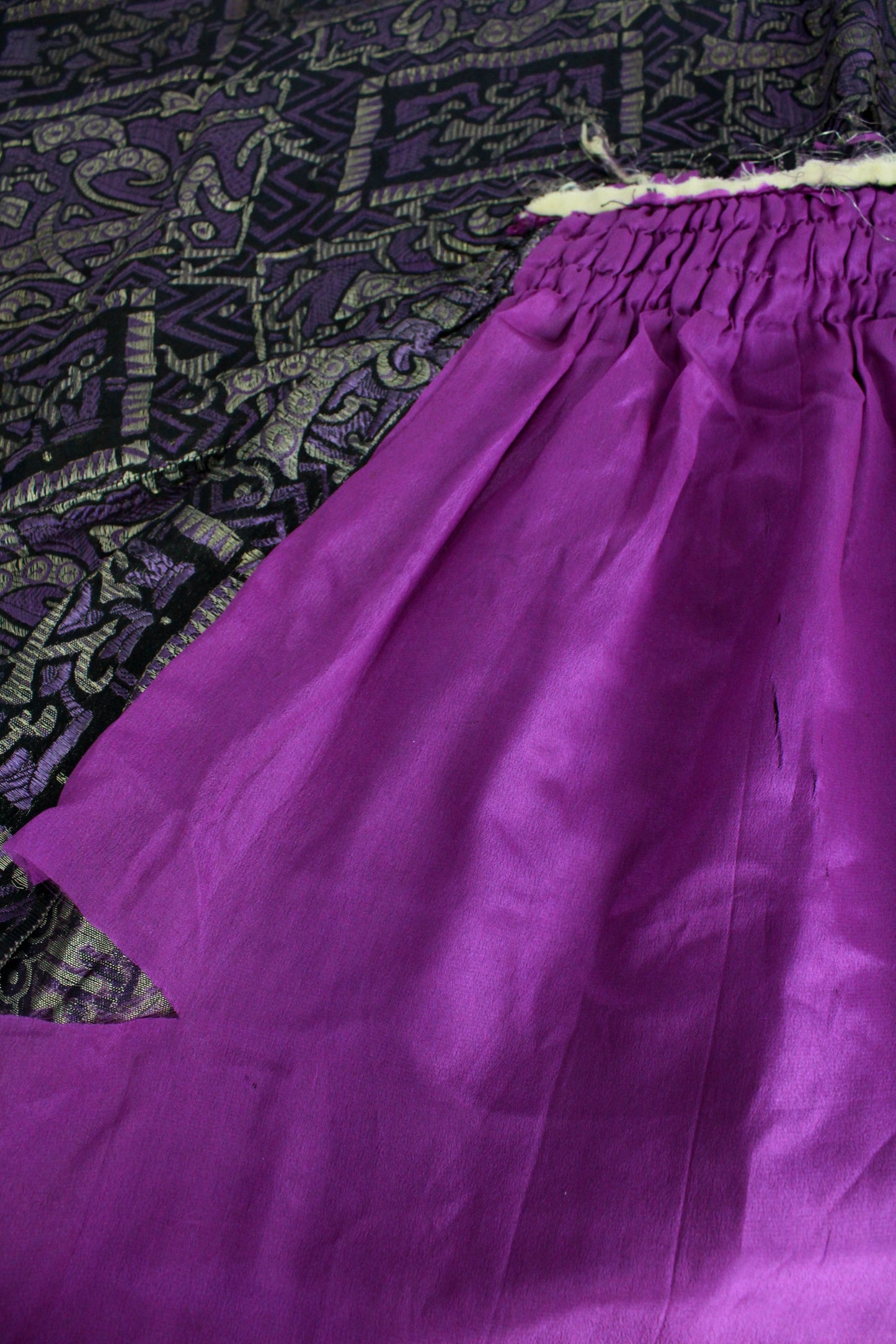 1920s Metallic Lamé Fabric, 1.7 Yards, Antique Skirt Piece, Silk, Art Deco Print in Purple and Gold,
