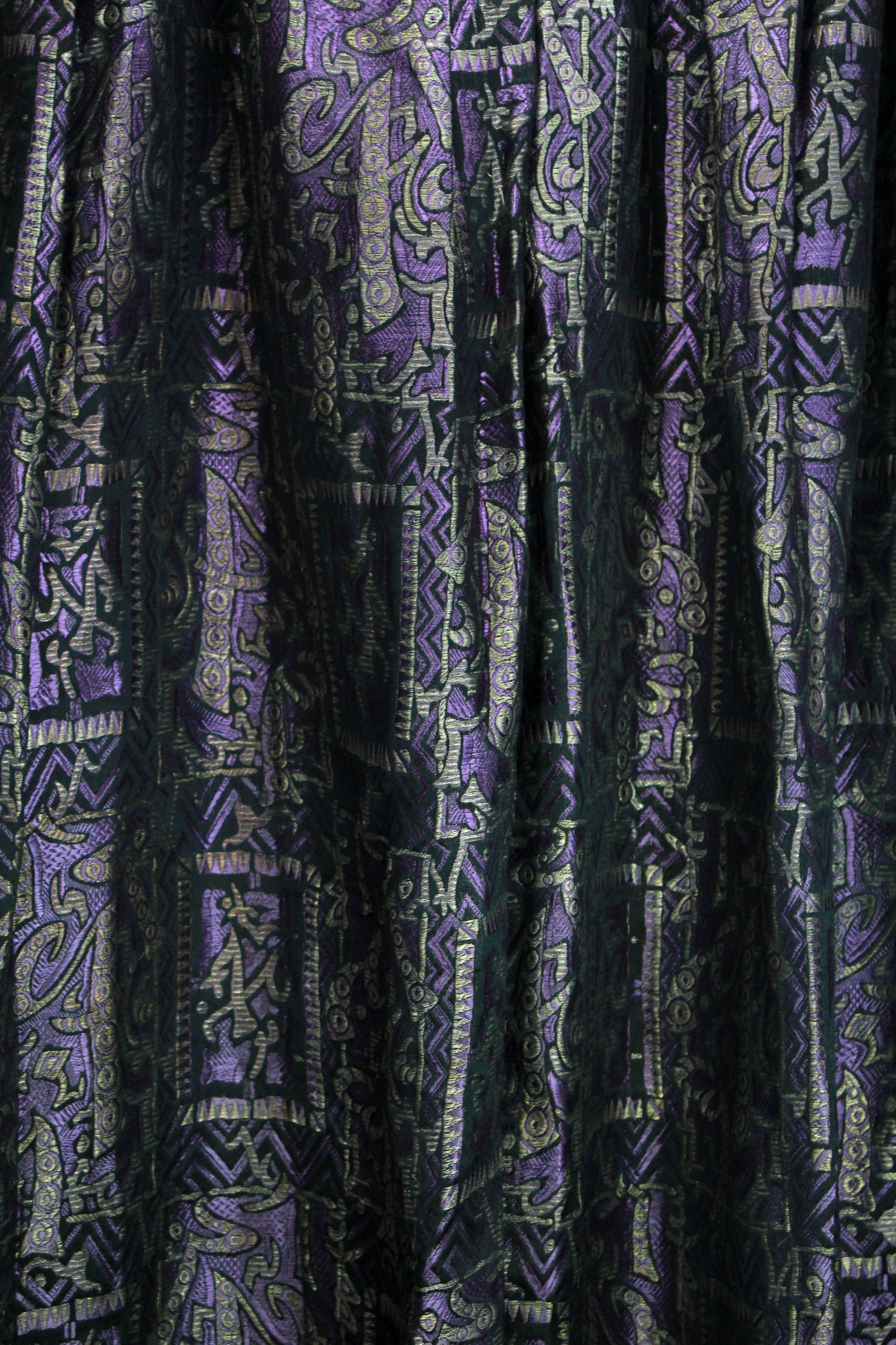 1920s art deco silk lame metallic purple and gold abstract print fabric