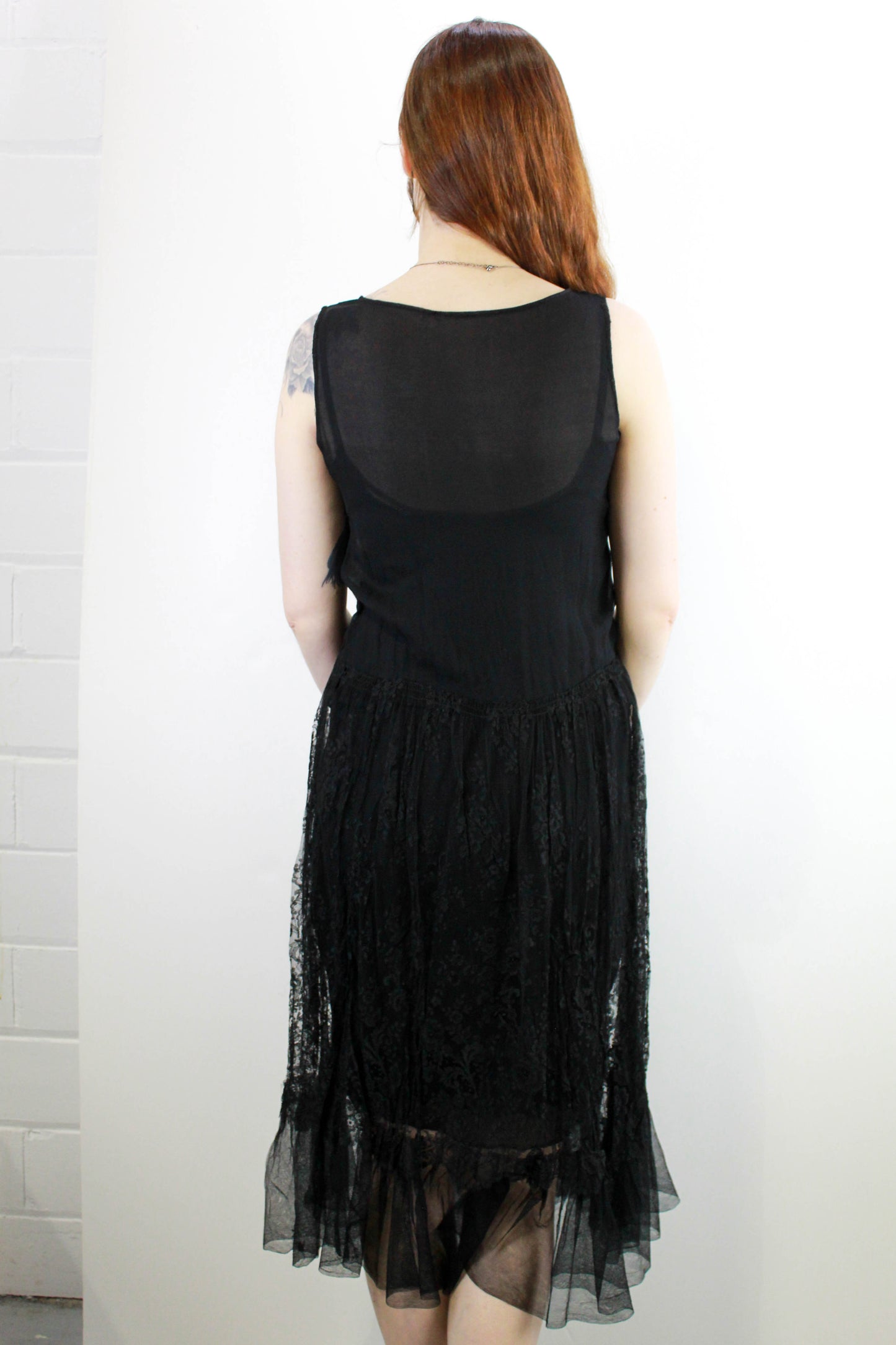 1920s Silk Chiffon Lace Flapper Dress, Sheer Antique 20s Dress Ian Drummond Collection, Antique Vintage Clothing