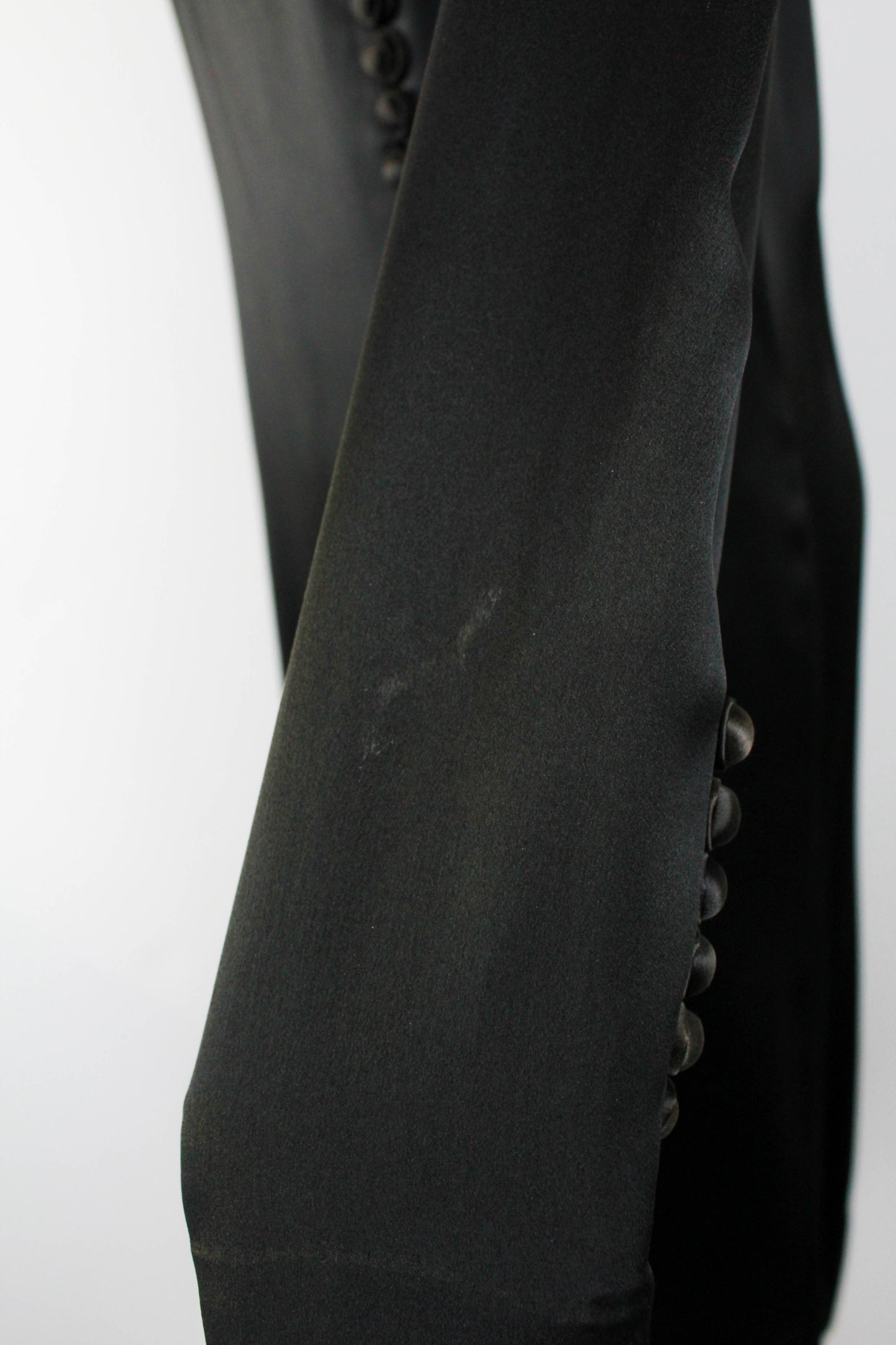 1930s Black Silk Satin Dress / Size Small / Covered Buttons / Antique Liquid Satin Dress