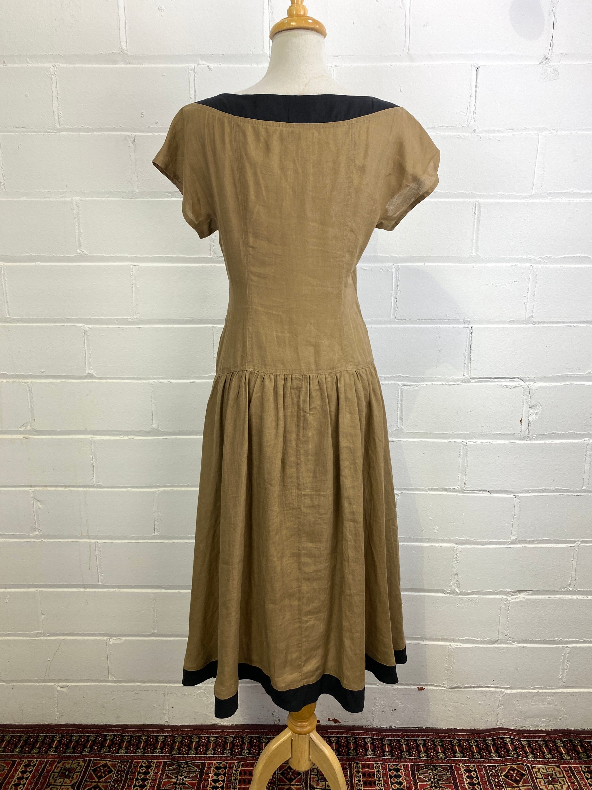 Vintage 1980s Brown Linen Mariella Burani Dress, Small