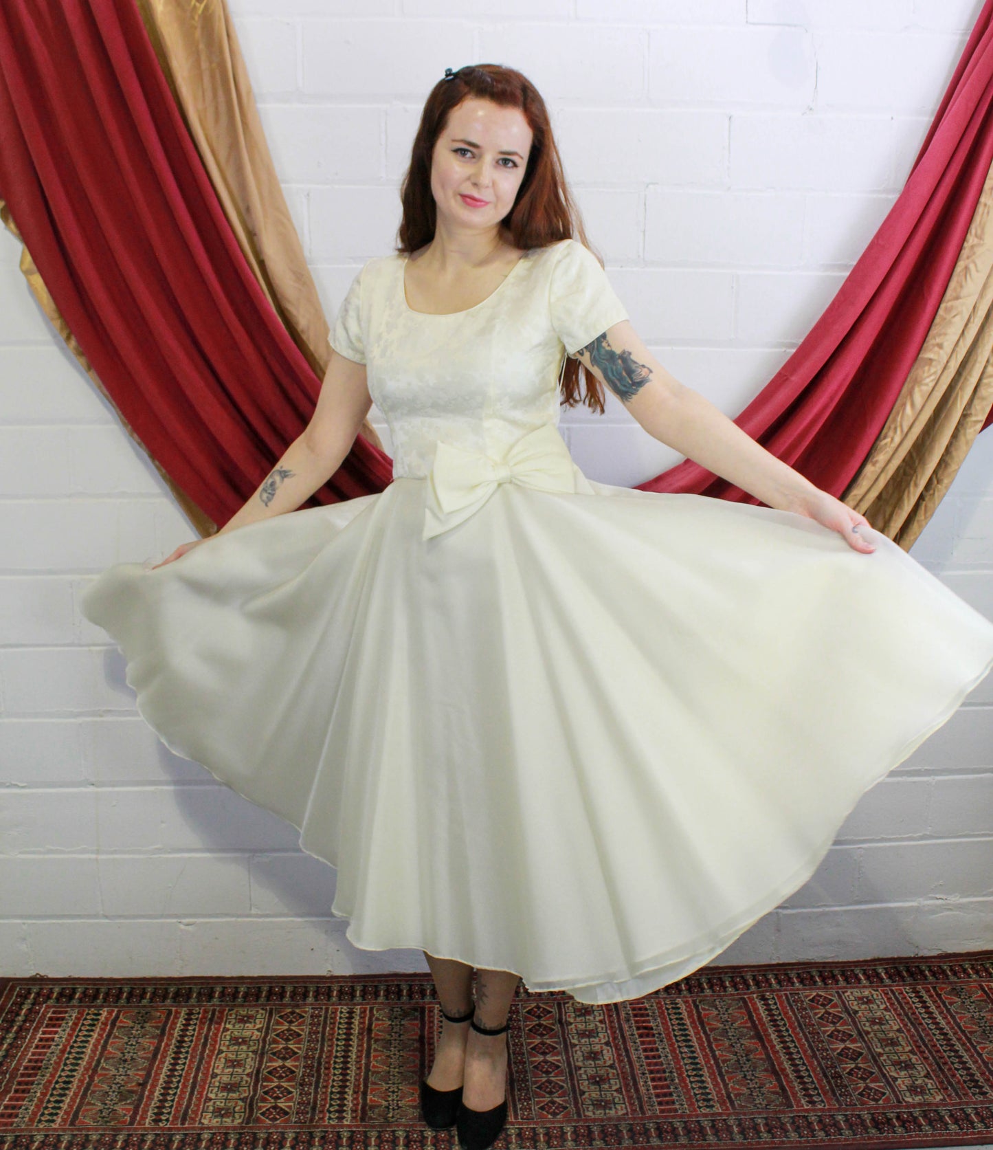 Vintage 90s does 50s White Formal Dress/ Sparkly Organza Wedding Dress, Small