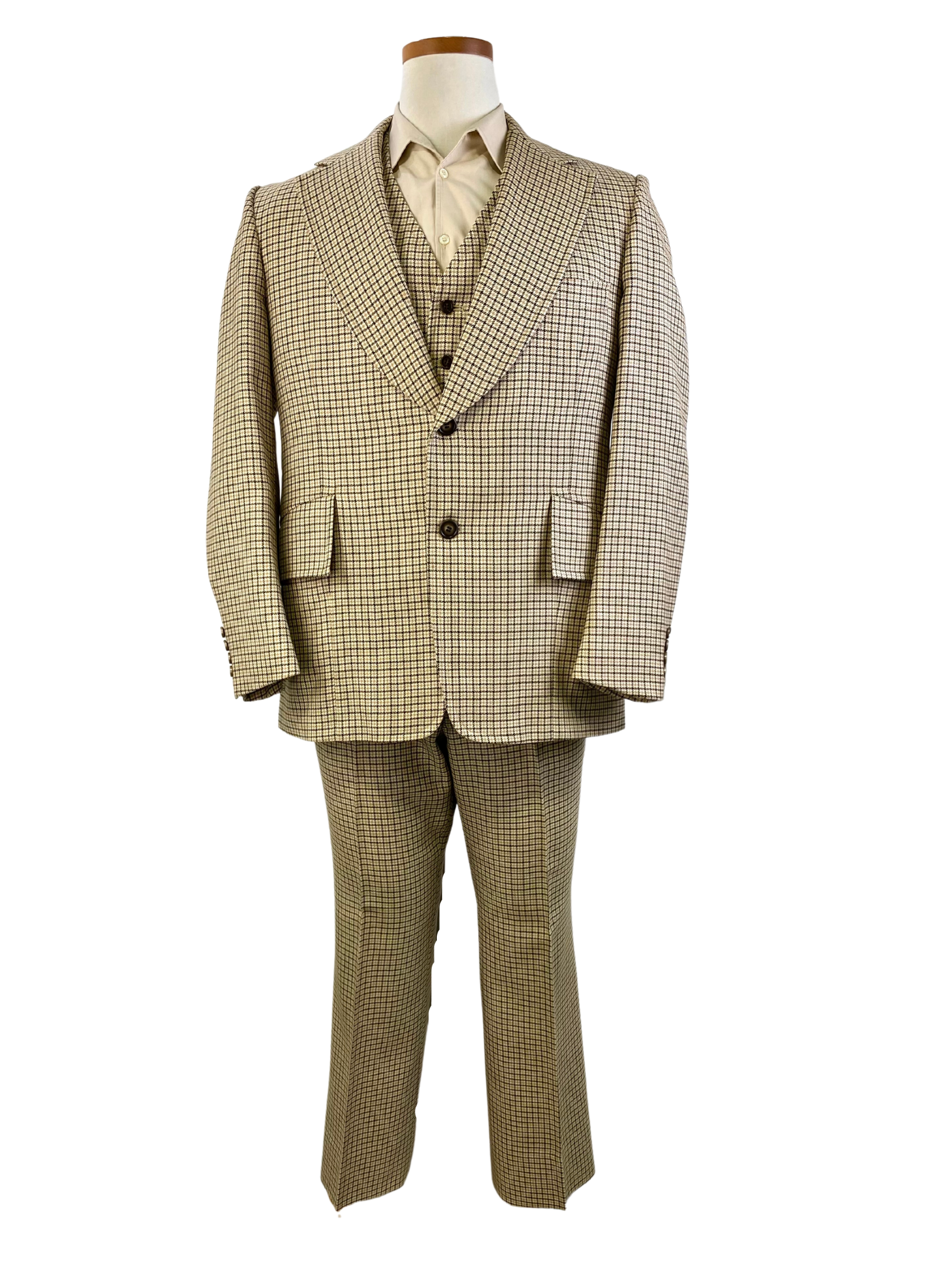 1970s Vintage Deadstock Men's Wool Suit, Beige/ Brown Tattersall 3-Piece  Suit, Allan Manett, NOS, C44