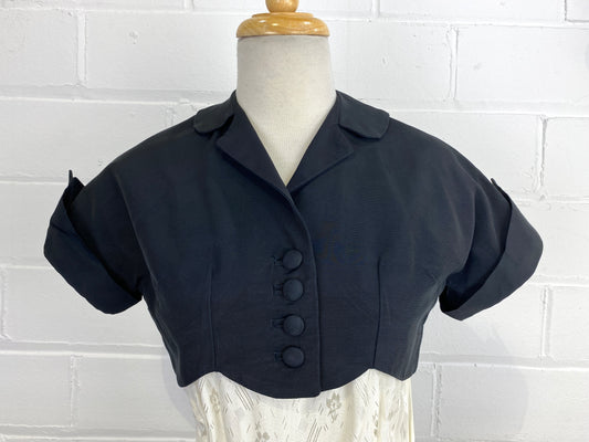 Vintage 1950s Black Cropped Short-Sleeve Jacket, Small
