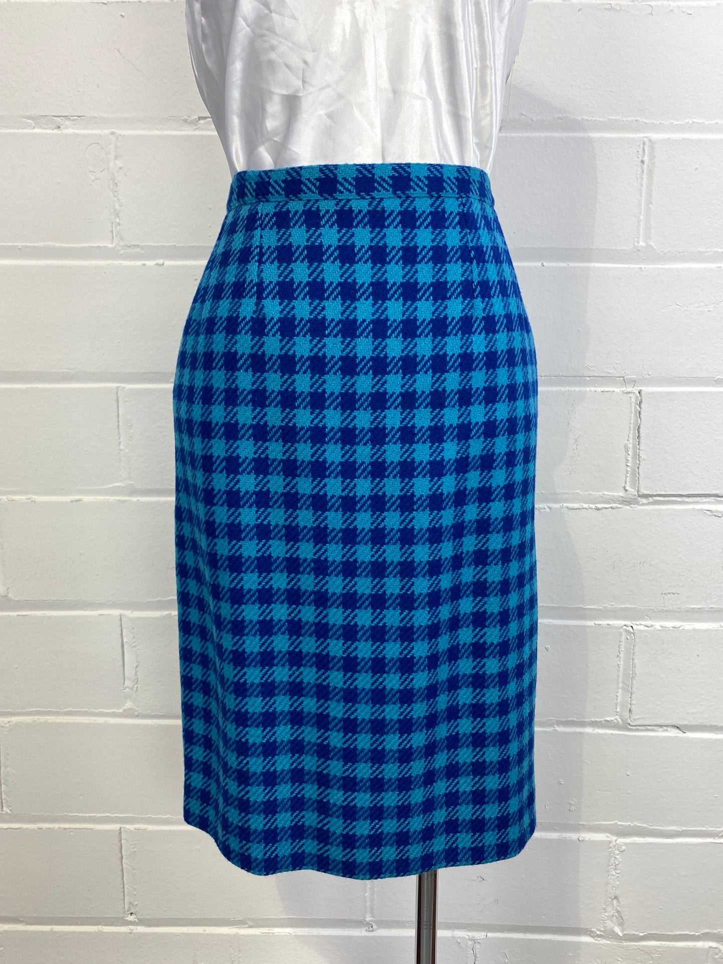Vintage 90s Guy Laroche Blue Wool Check Skirt Suit, Small