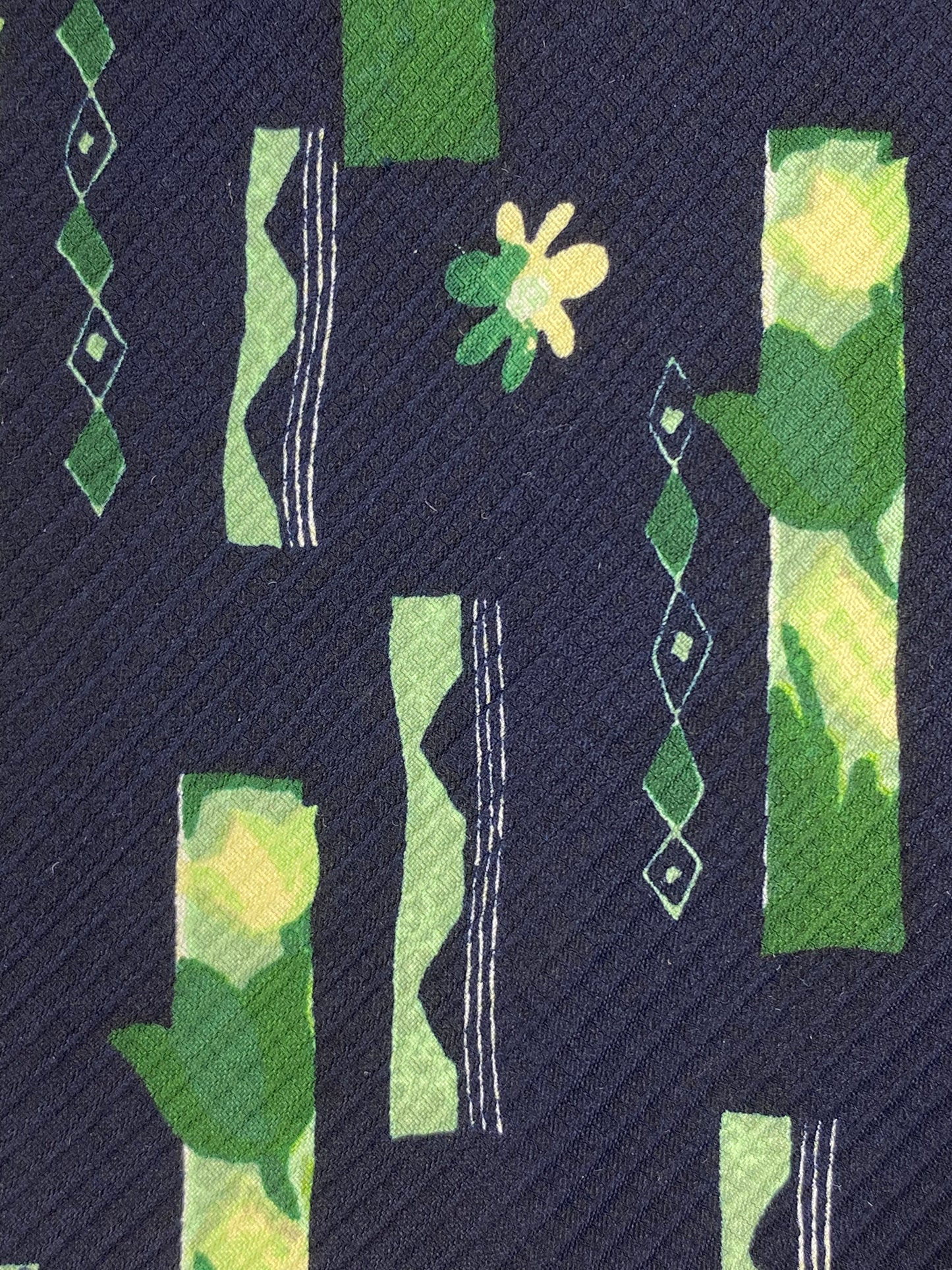 Close-up of: 90s Deadstock Silk Necktie, Men's Vintage Green/ Navy Floral Pattern Tie, NOS