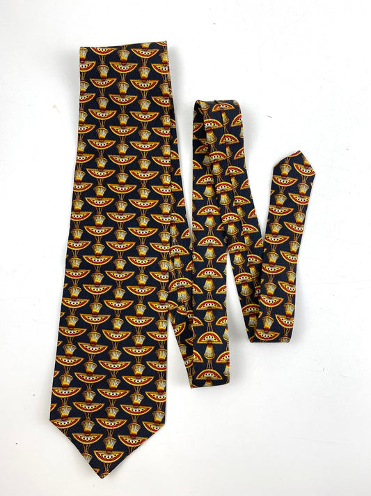 90s Deadstock Silk Necktie, Men's Vintage Black/ Gold/ Red Egyptian Art Deco Pattern Tie, NOS