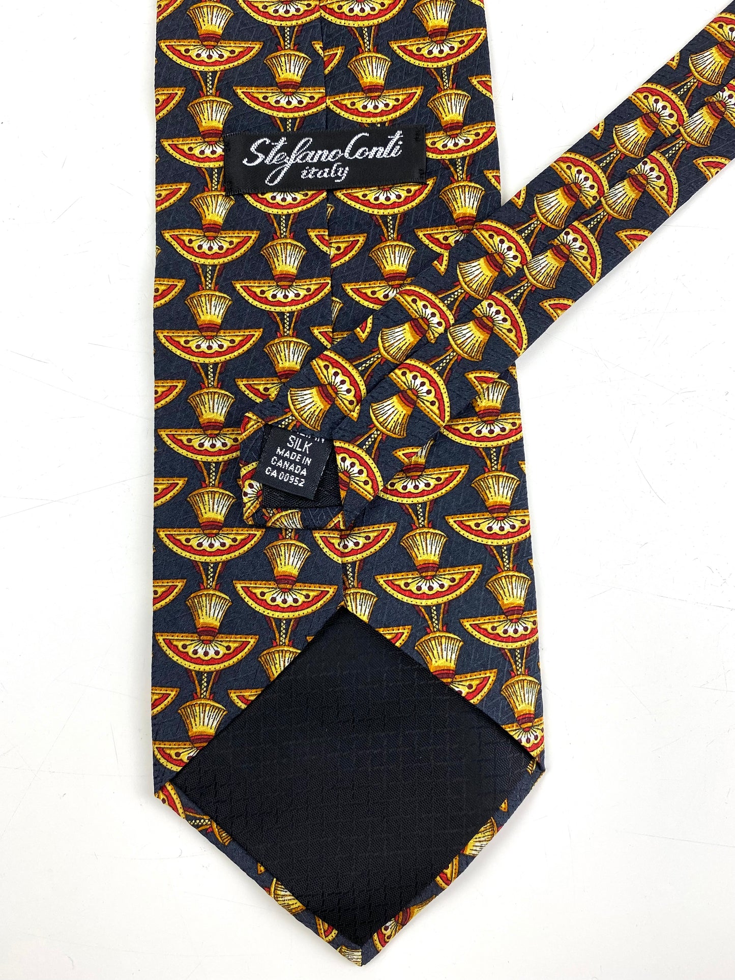 90s Deadstock Silk Necktie, Men's Vintage Black/ Gold/ Red Egyptian Art Deco Pattern Tie, NOS