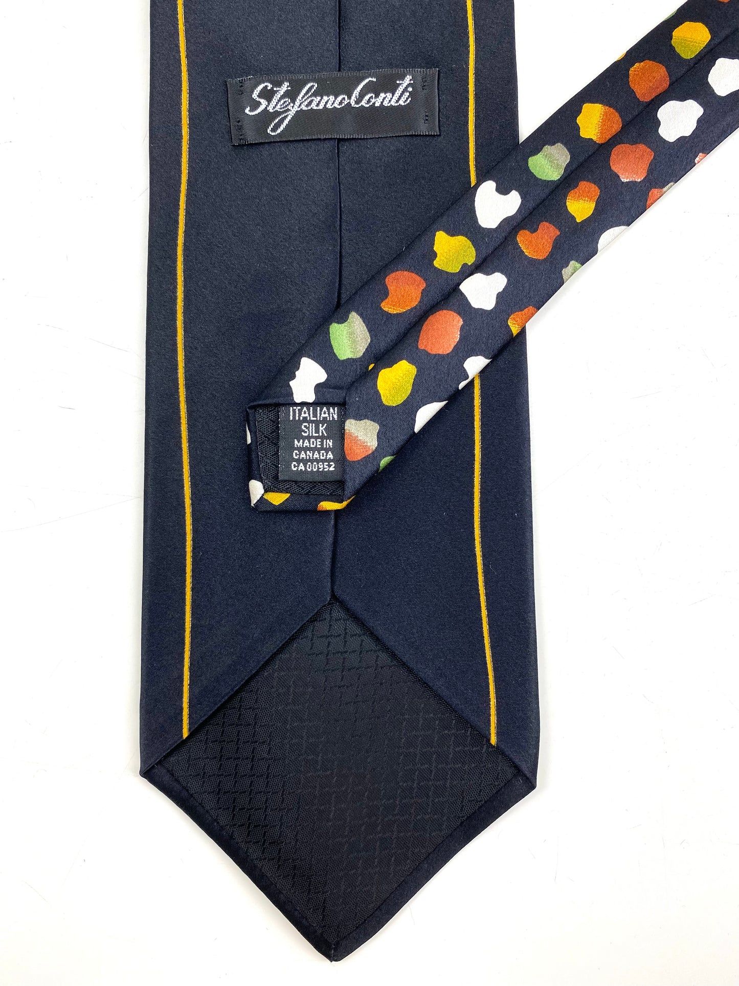 90s Deadstock Silk Necktie, Men's Vintage Black/ Rusty Brown/ Yellow Abstract Blot Pattern Tie, NOS