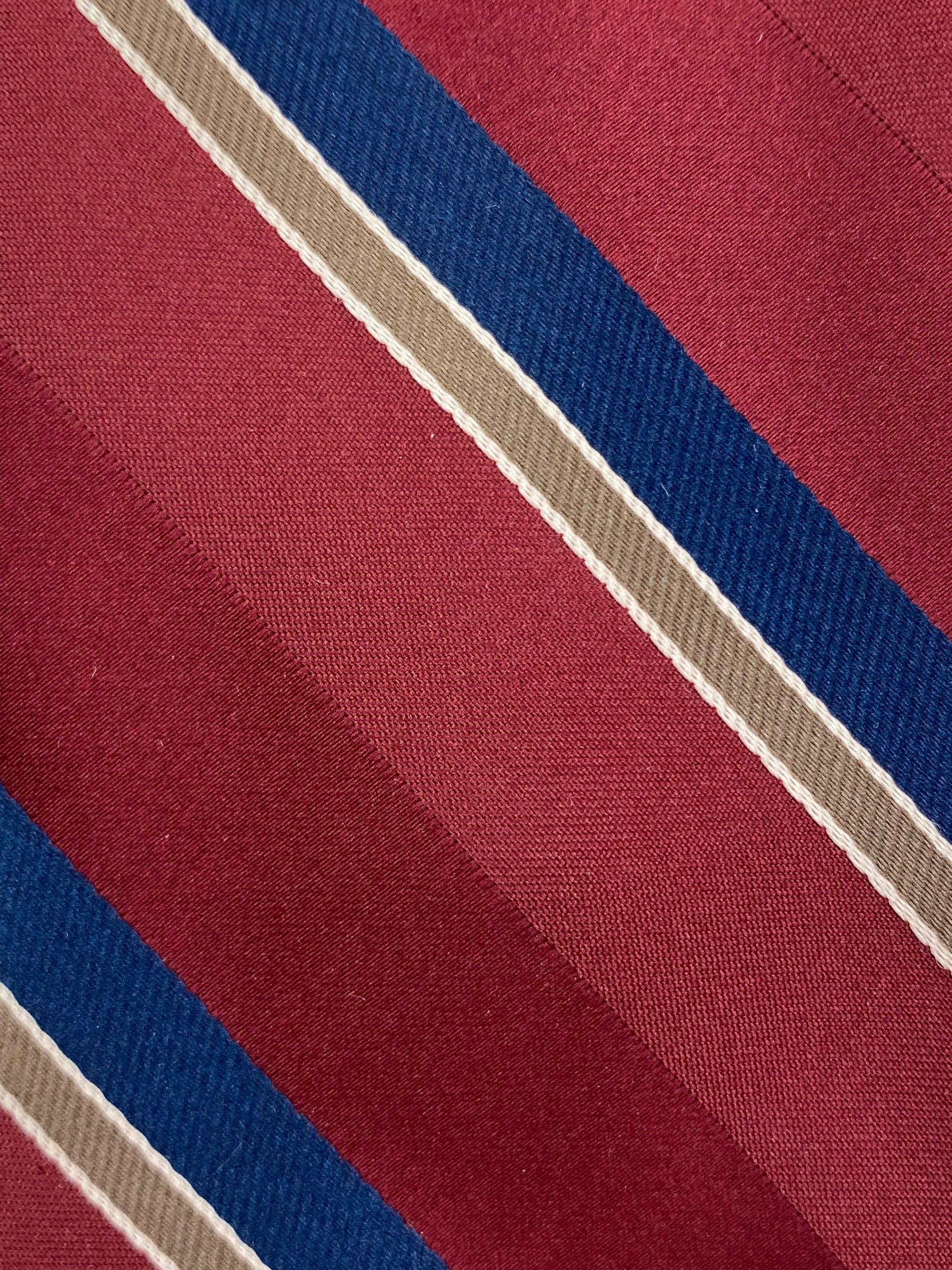 Close-up of: 80s Deadstock Necktie, Men's Vintage Wine/ Blue Diagonal Stripe Tie, NOS