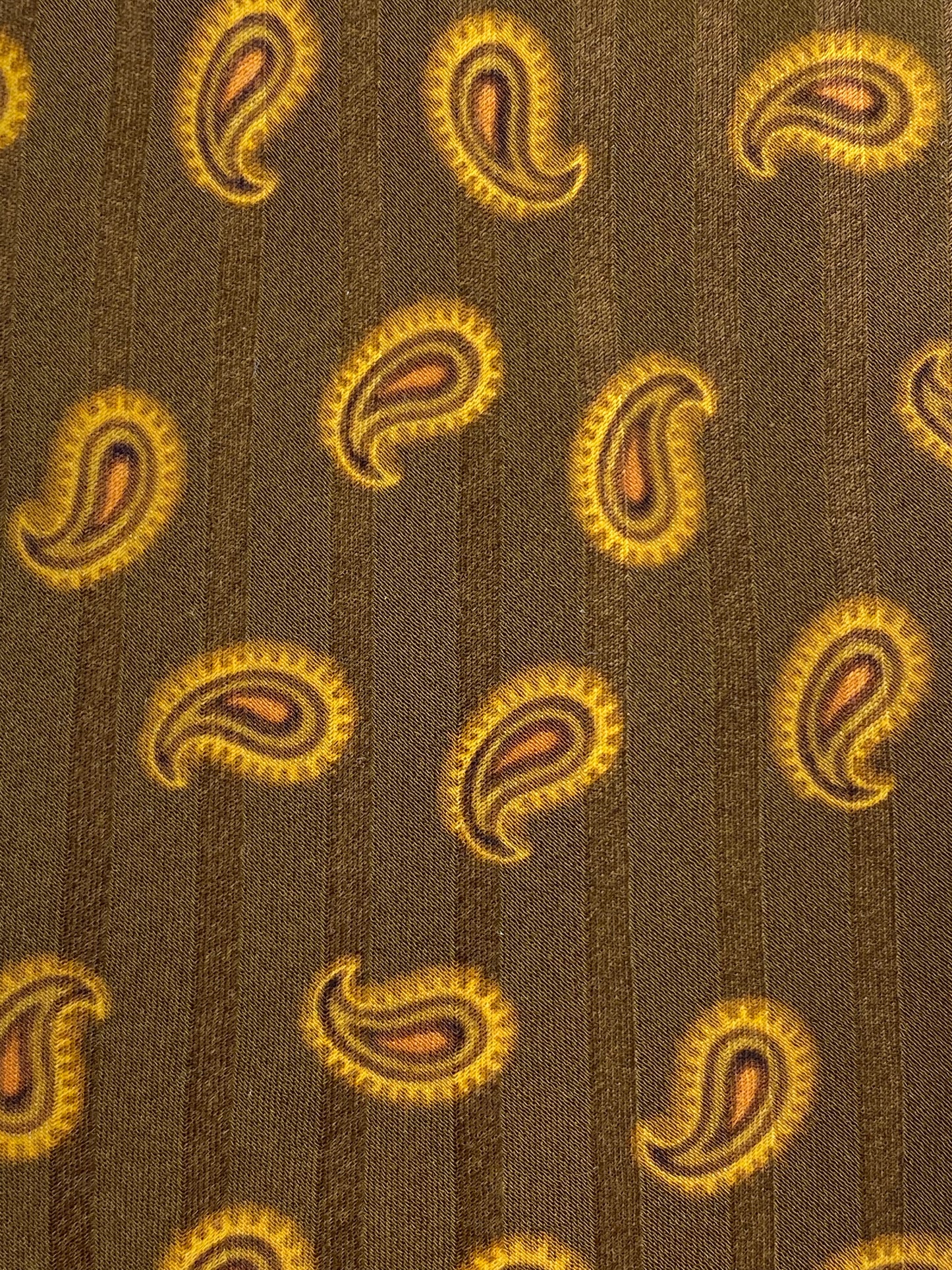 Close-up detail of: 90s Deadstock Silk Necktie, Men's Vintage Tawny Brown Paisley Boteh Pattern Tie, NOS