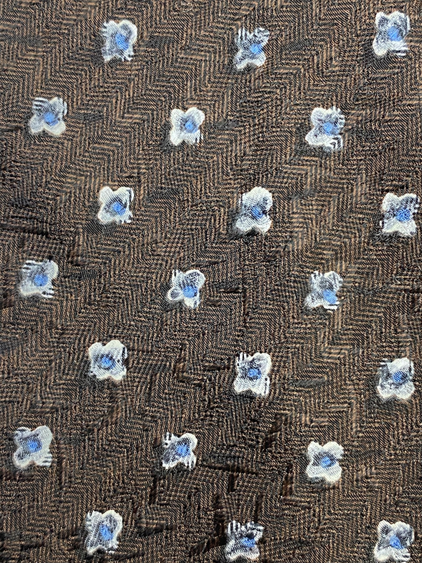 Close-up of: 90s Deadstock Silk Necktie, Men's Vintage Brown Blue Floral Pattern Tie, NOS