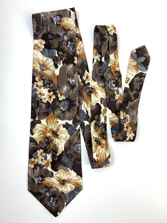 Front of: 90s Deadstock Silk Necktie, Men's Vintage Brown/ Grey Floral Pattern Tie, NOS
