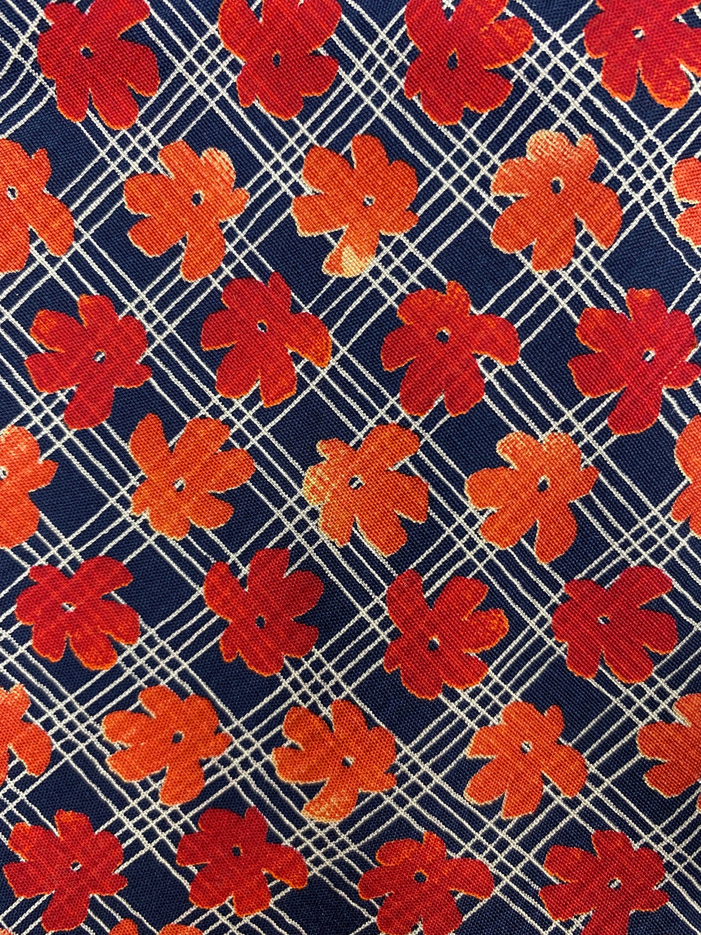 Close-up detail of: 90s Deadstock Silk Necktie, Men's Vintage Navy/ Orange/ Red Floral Pattern Tie, NOS