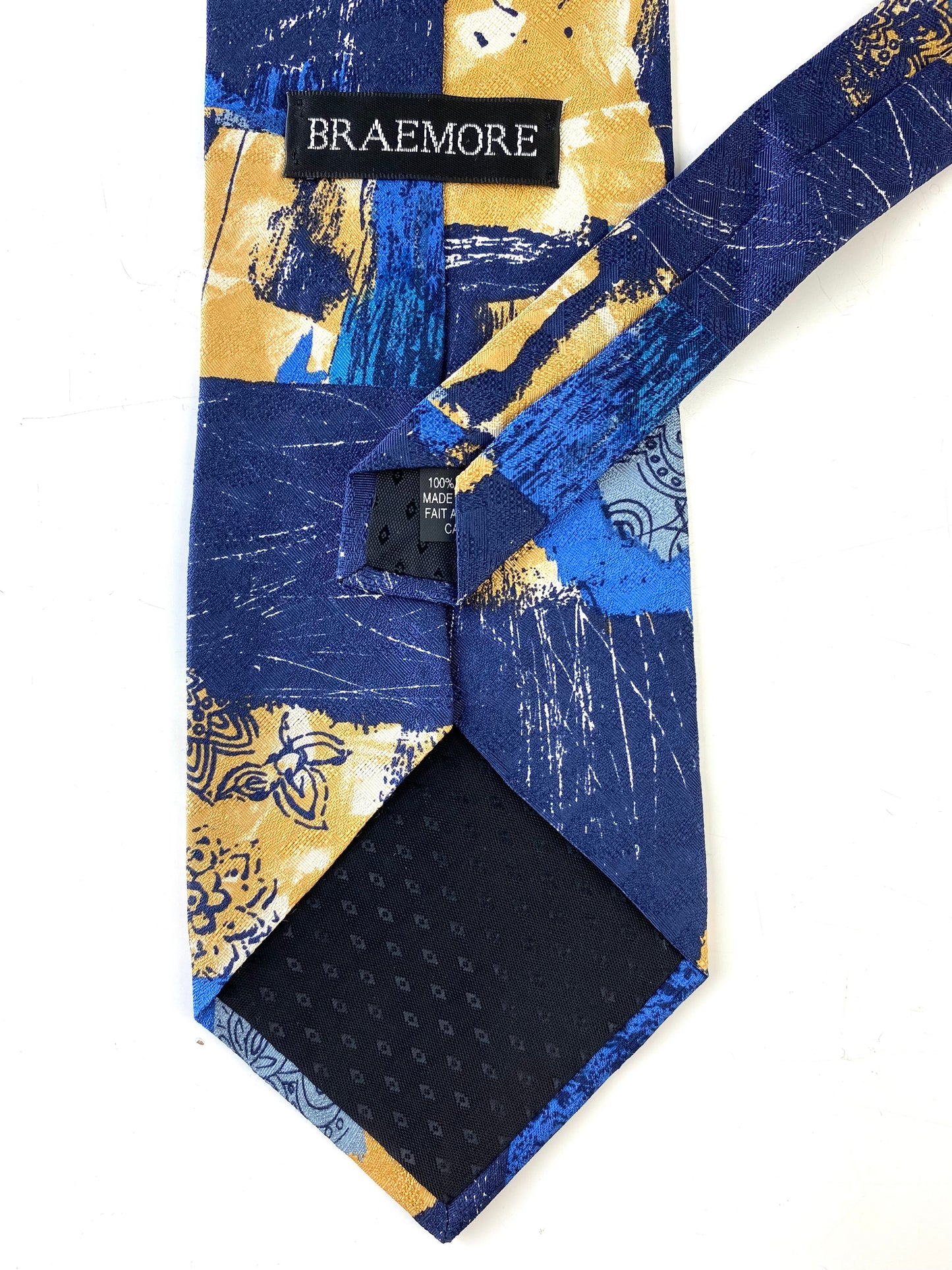 90s Deadstock Silk Necktie, Men's Vintage Blue/ Beige Abstract Pattern Tie, NOS