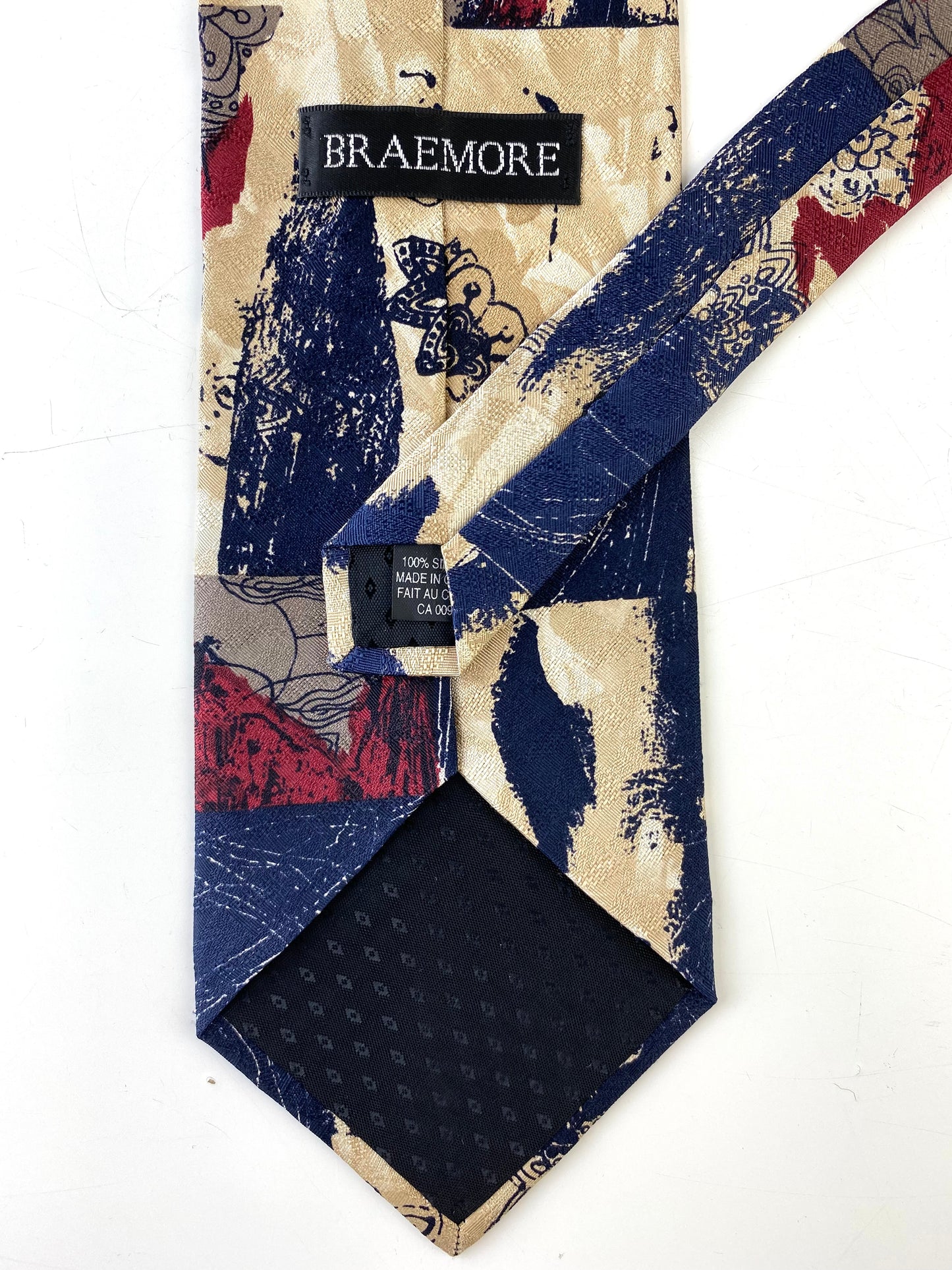 90s Deadstock Silk Necktie, Men's Vintage Blue/ Red/ Beige Abstract Pattern Tie, NOS