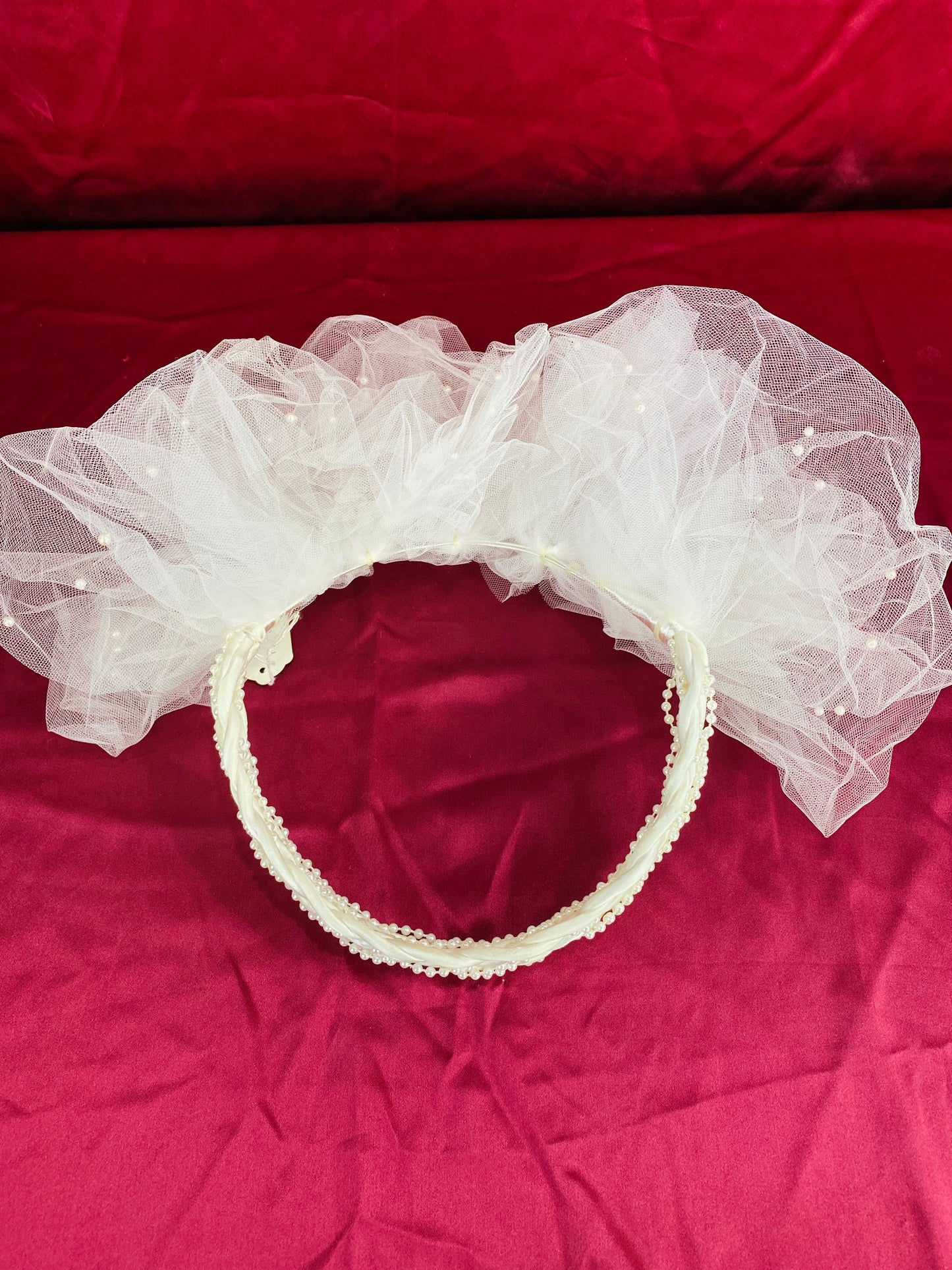 Vintage 80s/ 90s Braided Satin & Pearl Bridal Headpiece