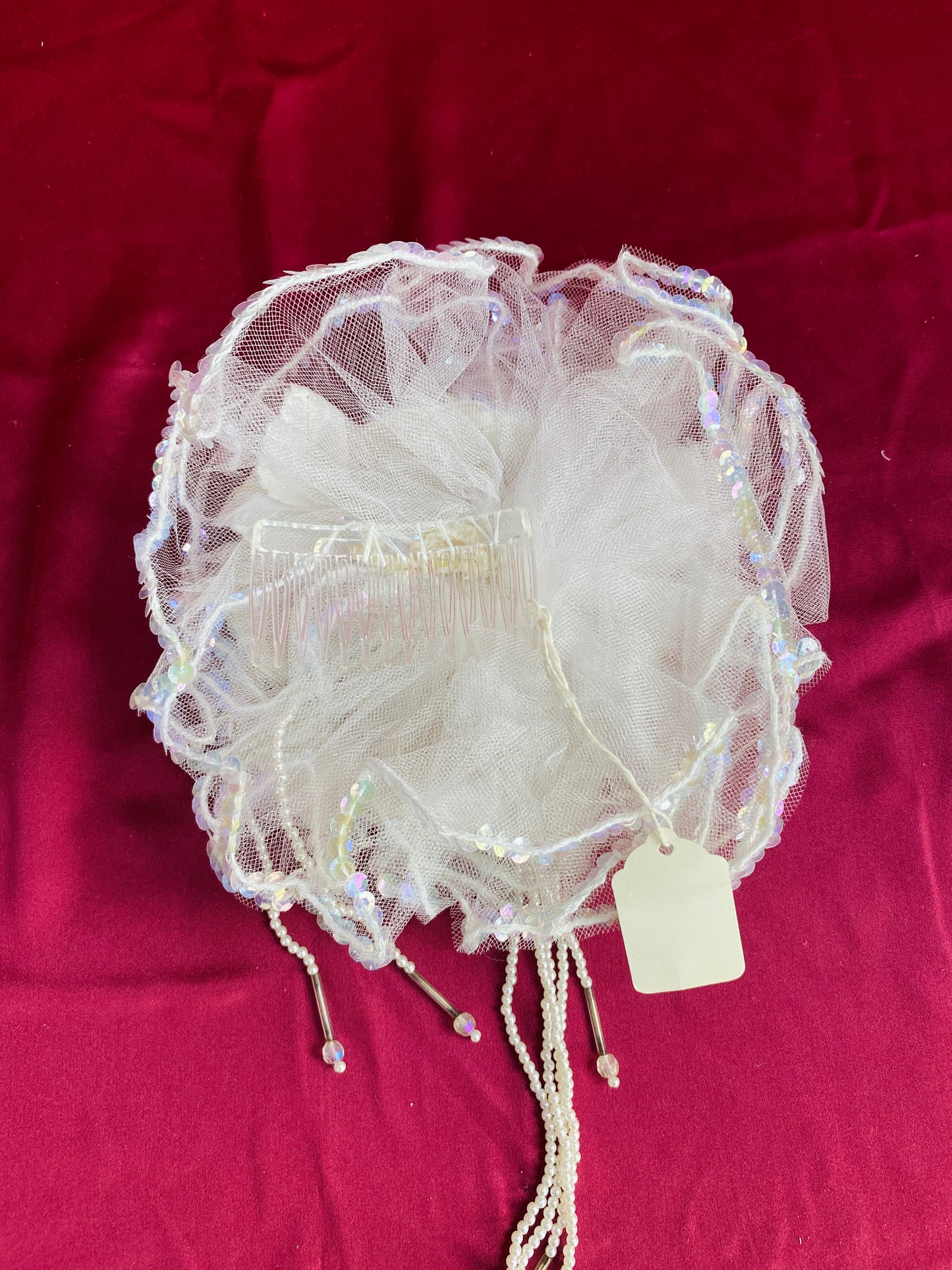 Vintage 80s/ 90s Bridal Floral Sequin Hair Comb with Pearl Tassels