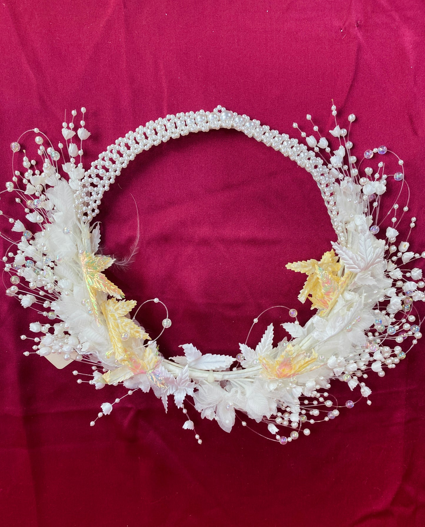 Vintage 80s/90s Bridal Pearl Tassel and Flower Art Deco Headpiece