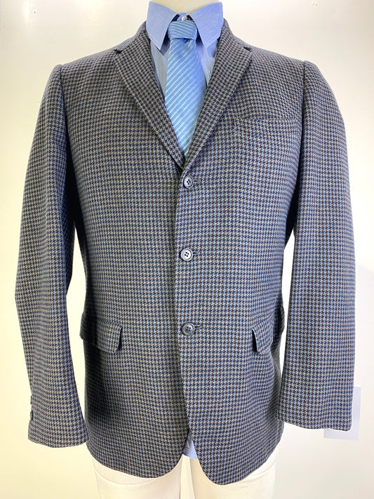 1960s Men's Blazer, Black/ Blue Houndstooth Jacket, C40T, Atleigh Tailoring