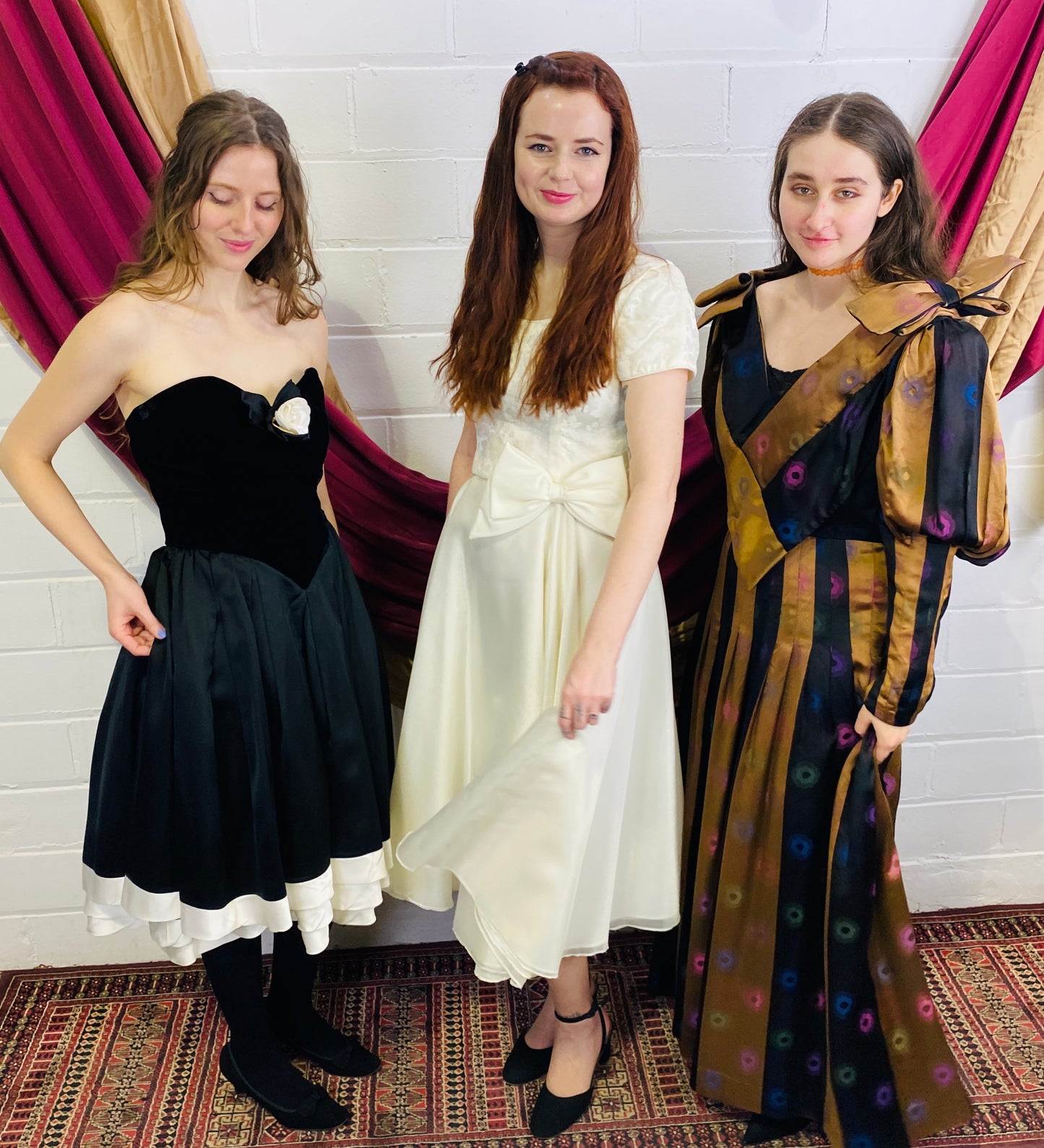 Vintage 1980s Custom Silk Satin Charmeuse Floral Gown with Bows, Large