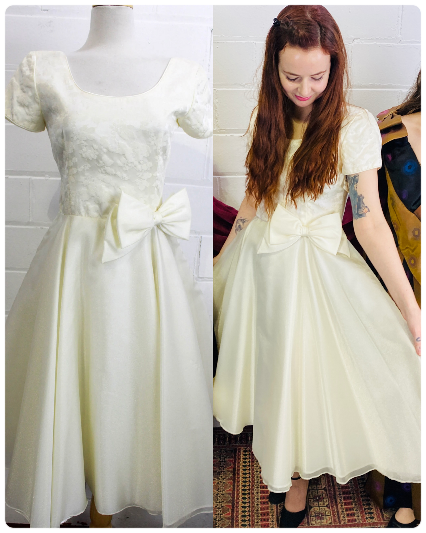 Vintage 90s does 50s White Formal Dress/ Sparkly Organza Wedding Dress, Small