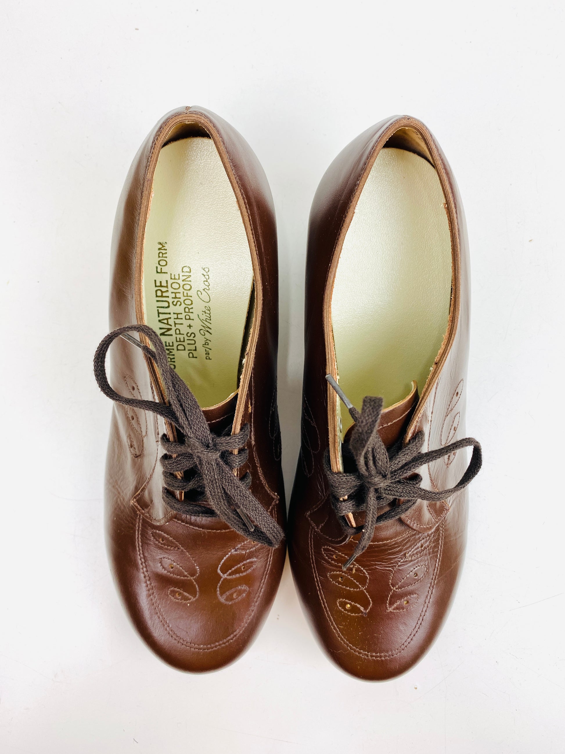 Vintage Deadstock Shoes, Women's 1980s Brown Leather Oxford's, Cuban Heels, NOS