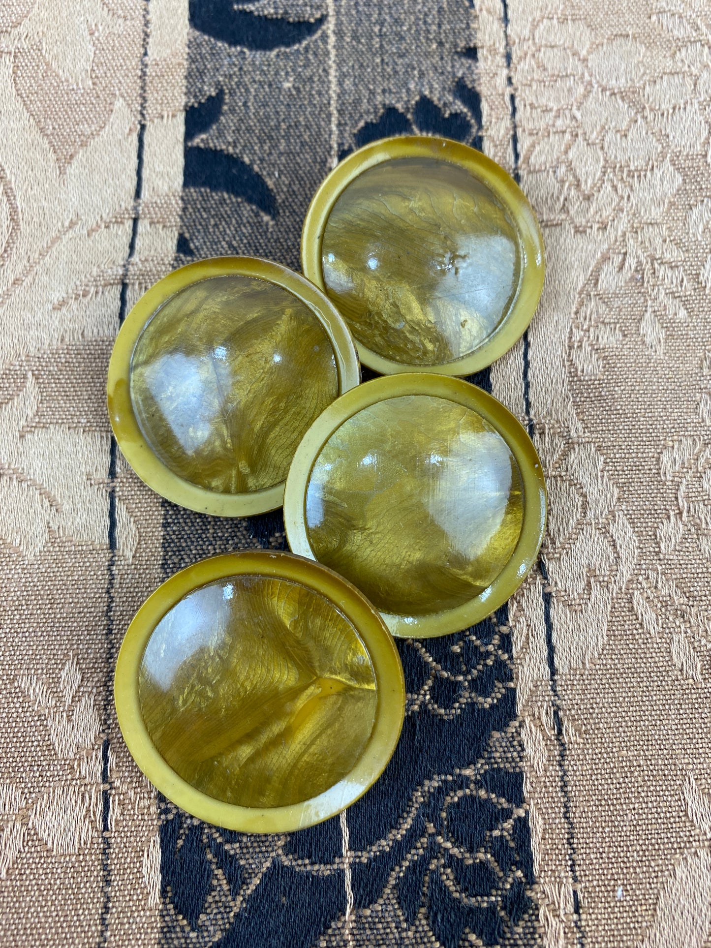 Antique Edwardian Large Round Amber Coloured Shank Buttons, x4