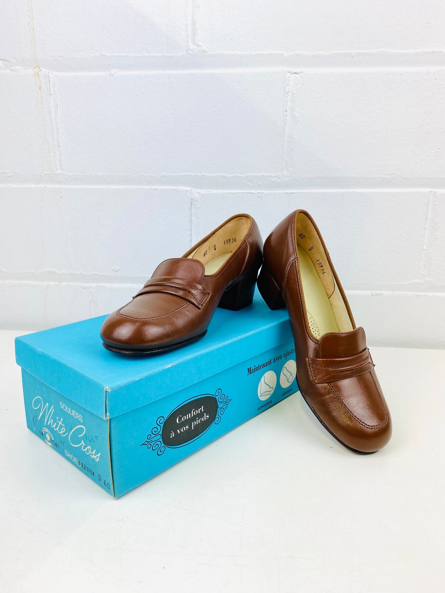 Vintage Deadstock Shoes, Women's 1980s Brown Leather Cuban Heel Pumps, NOS, 7740