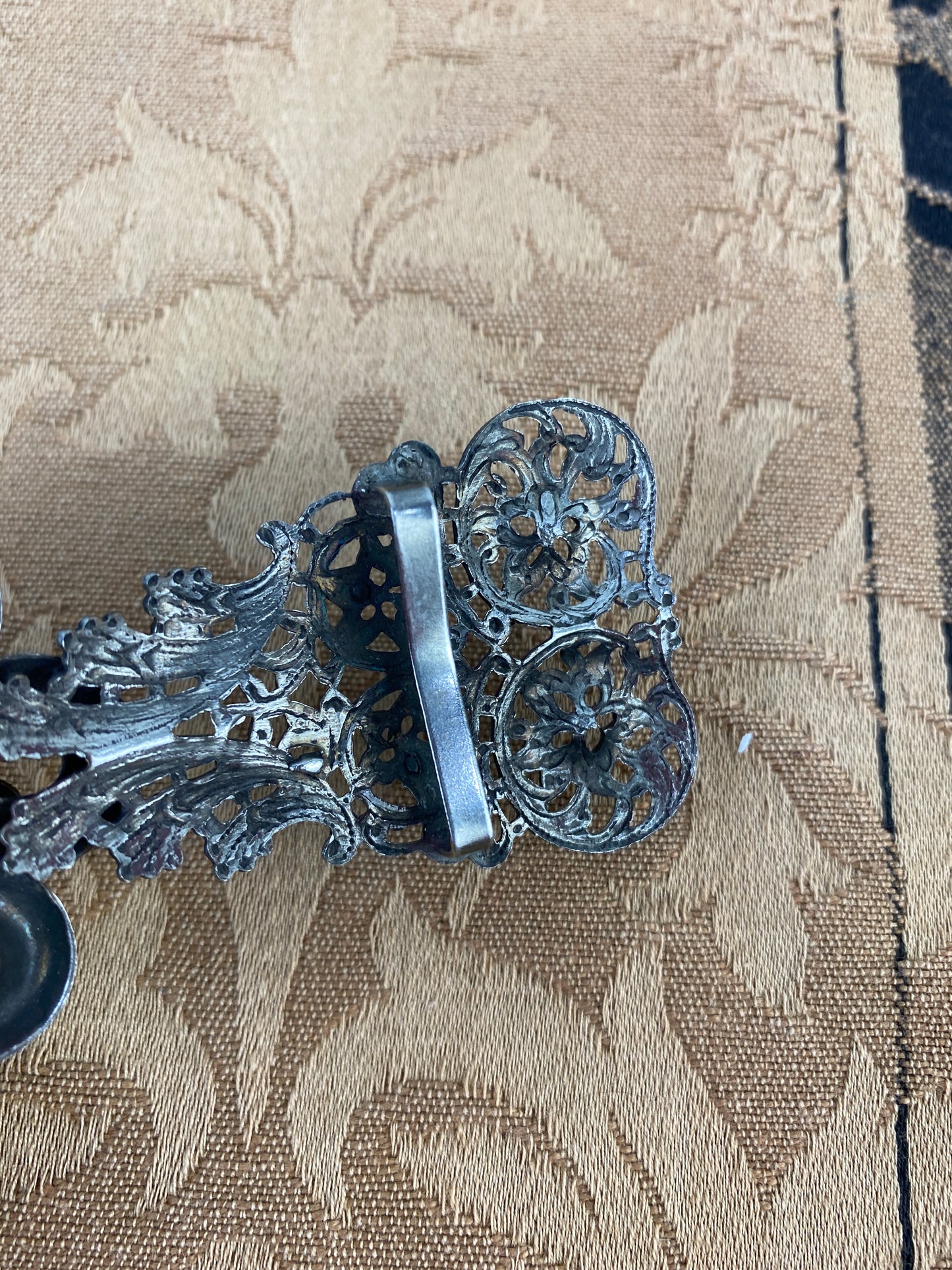 Vintage Art Nouveau Belt Buckle with Blue Glass Stone in Flower