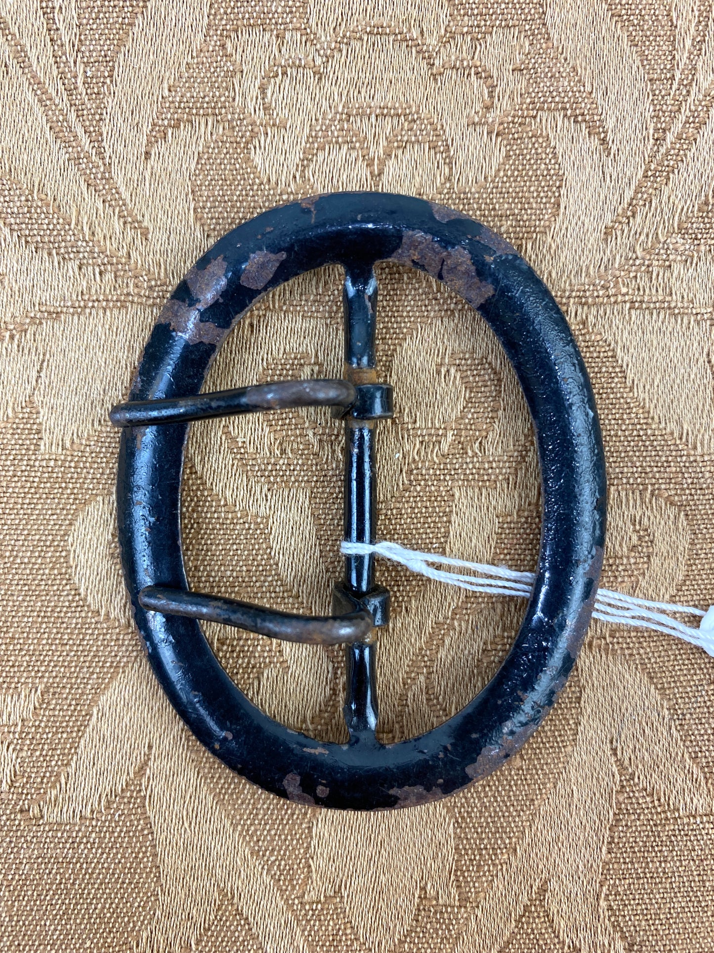Antique Victorian Black Metal Oval Belt Buckle, 2 Prongs
