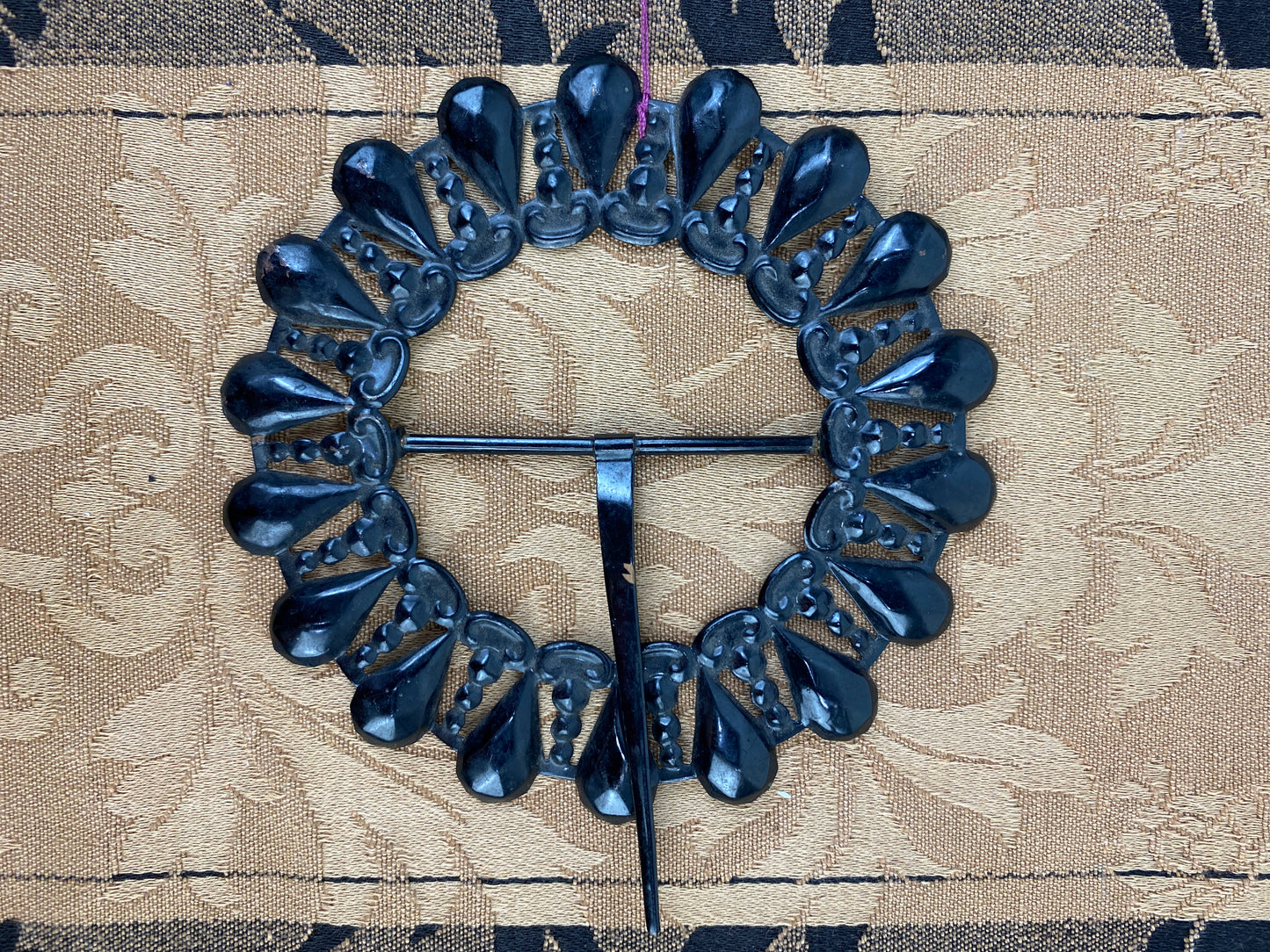 Vintage Black Metal Circular Buckles with Long Prongs, x2