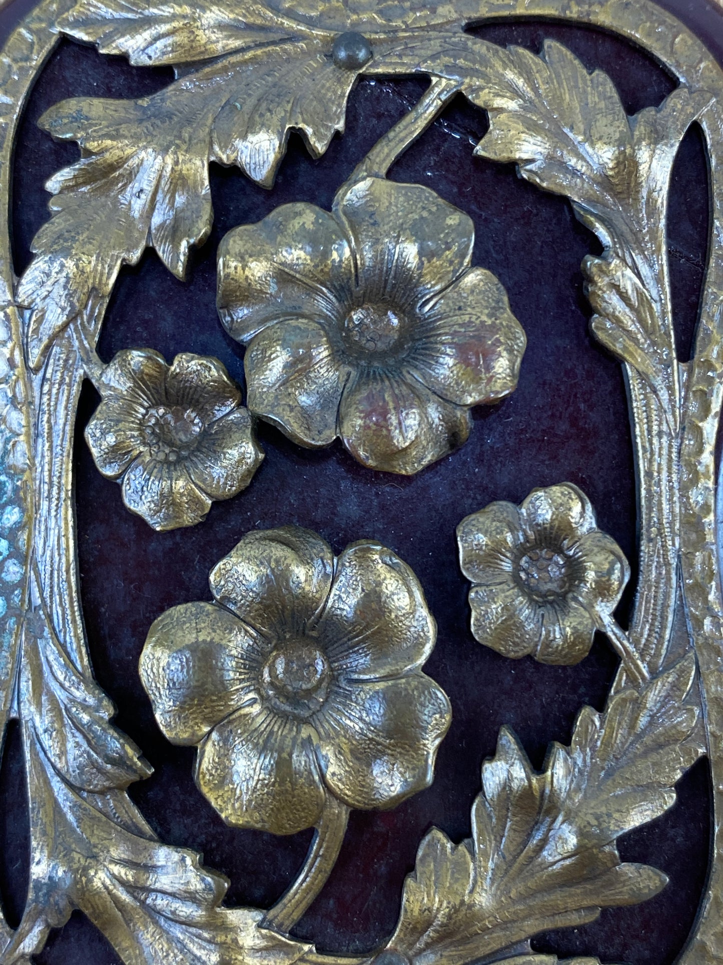 Vintage Art Nouveau Brown Bakelite & Goldtone Metal Floral Buckle