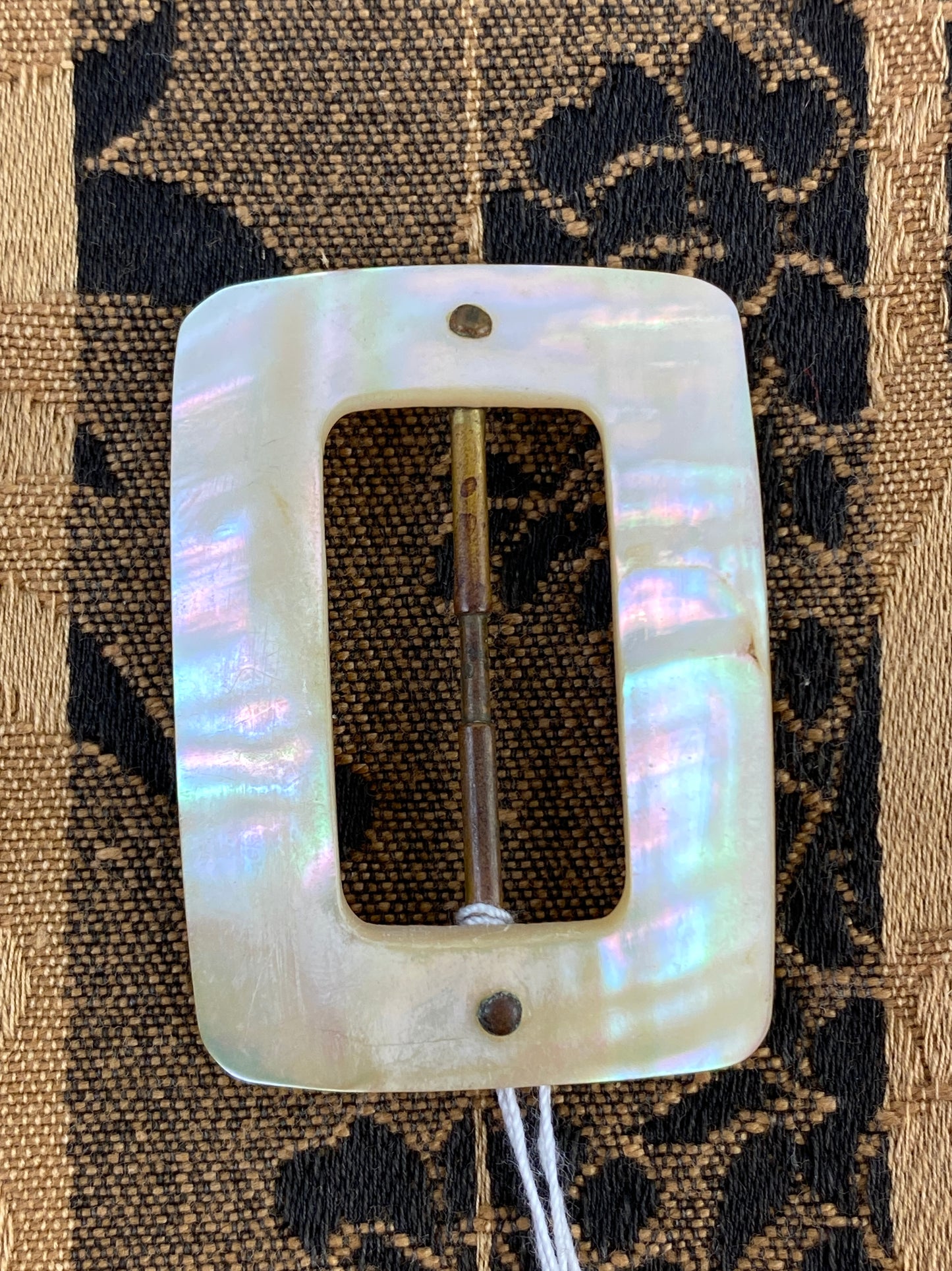 Antique Victorian Mother of Pearl Rectangular Belt Buckle (missing prong)