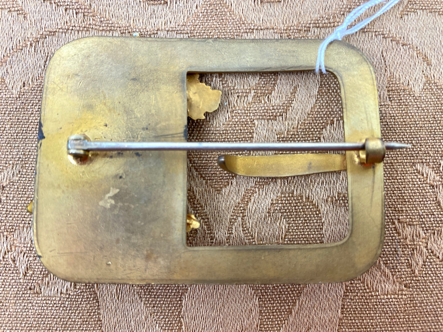 Antique Victorian Grape Leaves Belt Buckle Brooch Pin with Blue Stone