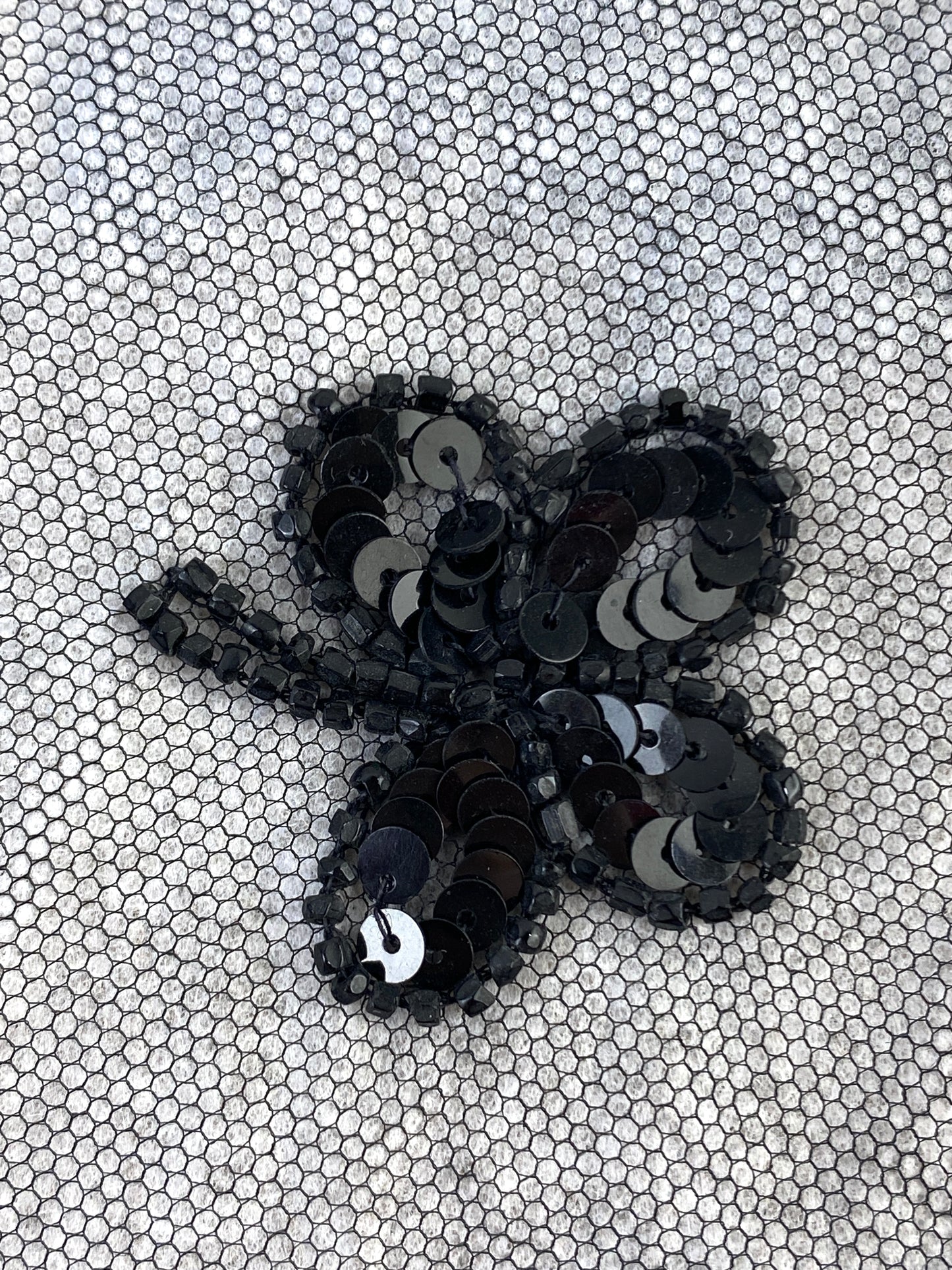 Antique Victorian Black Bead & Sequin Fleur De Lis Bobbinette