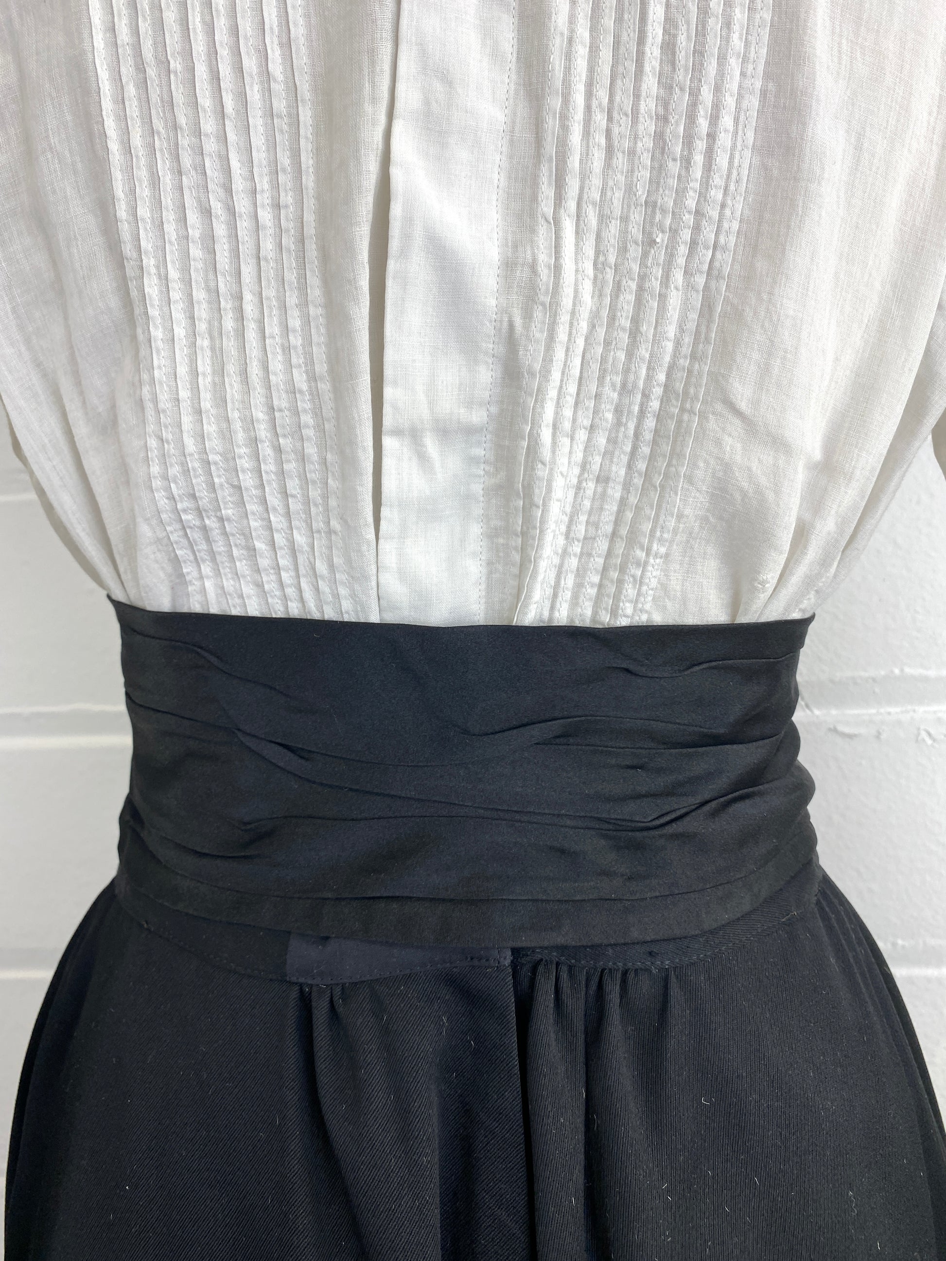 Antique Victorian Women's Black Satin Cummerbund Style Sash Belt, 24"