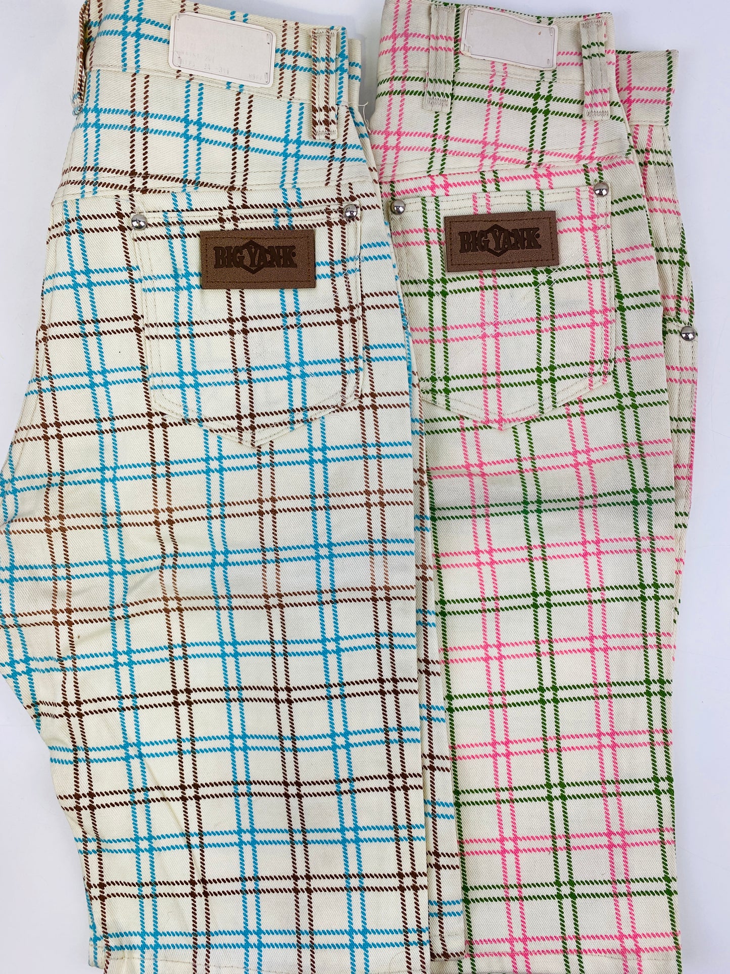 Vintage 1970s Deadstock Girls Jeans, Kids 'Big Yank' Cut-Off Jean Shorts, Blue Tattersall Plaid, NOS